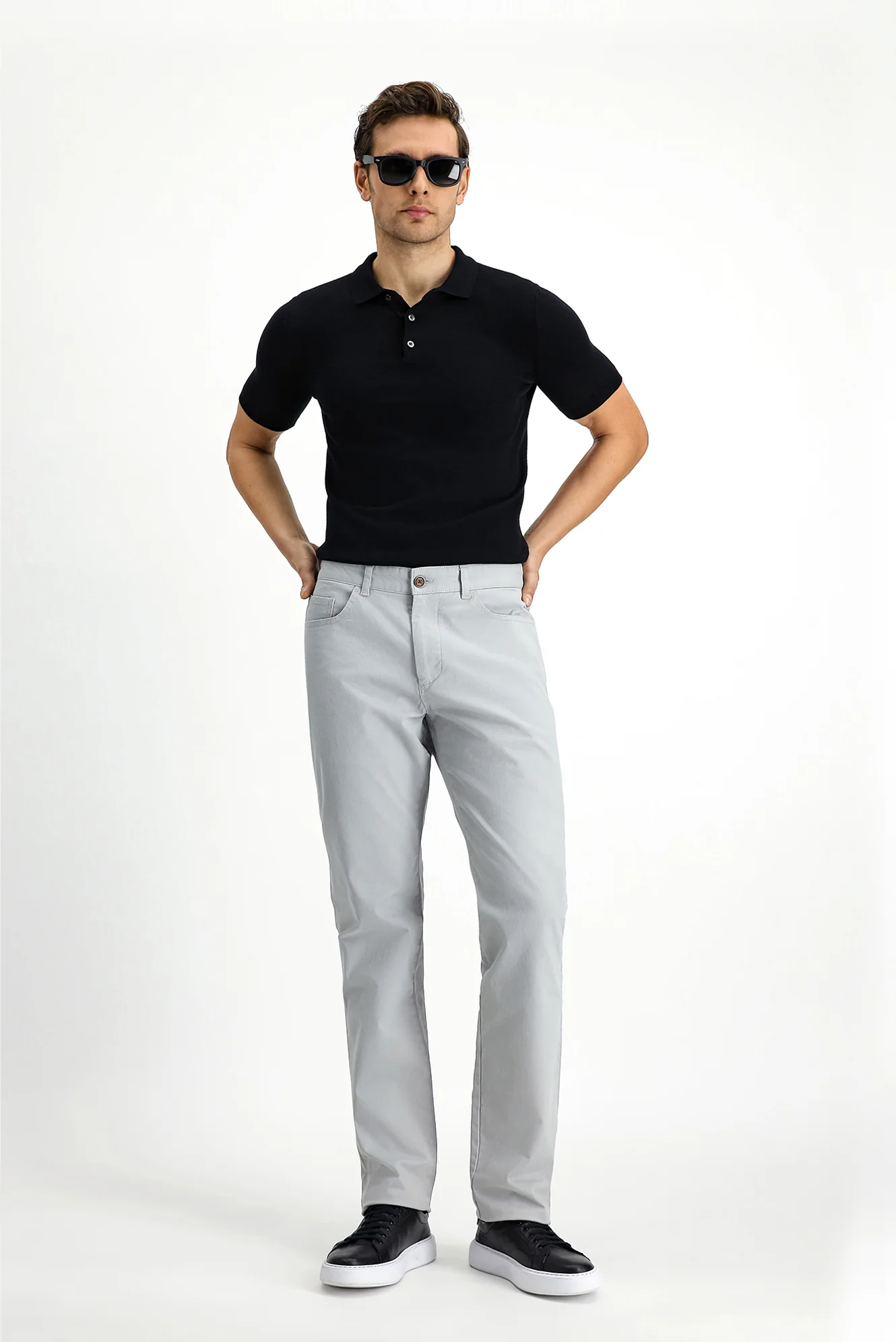 Siyah Slim Fit Dar Kesim Pamuk Polo Yaka Örme Tişört - Image 2