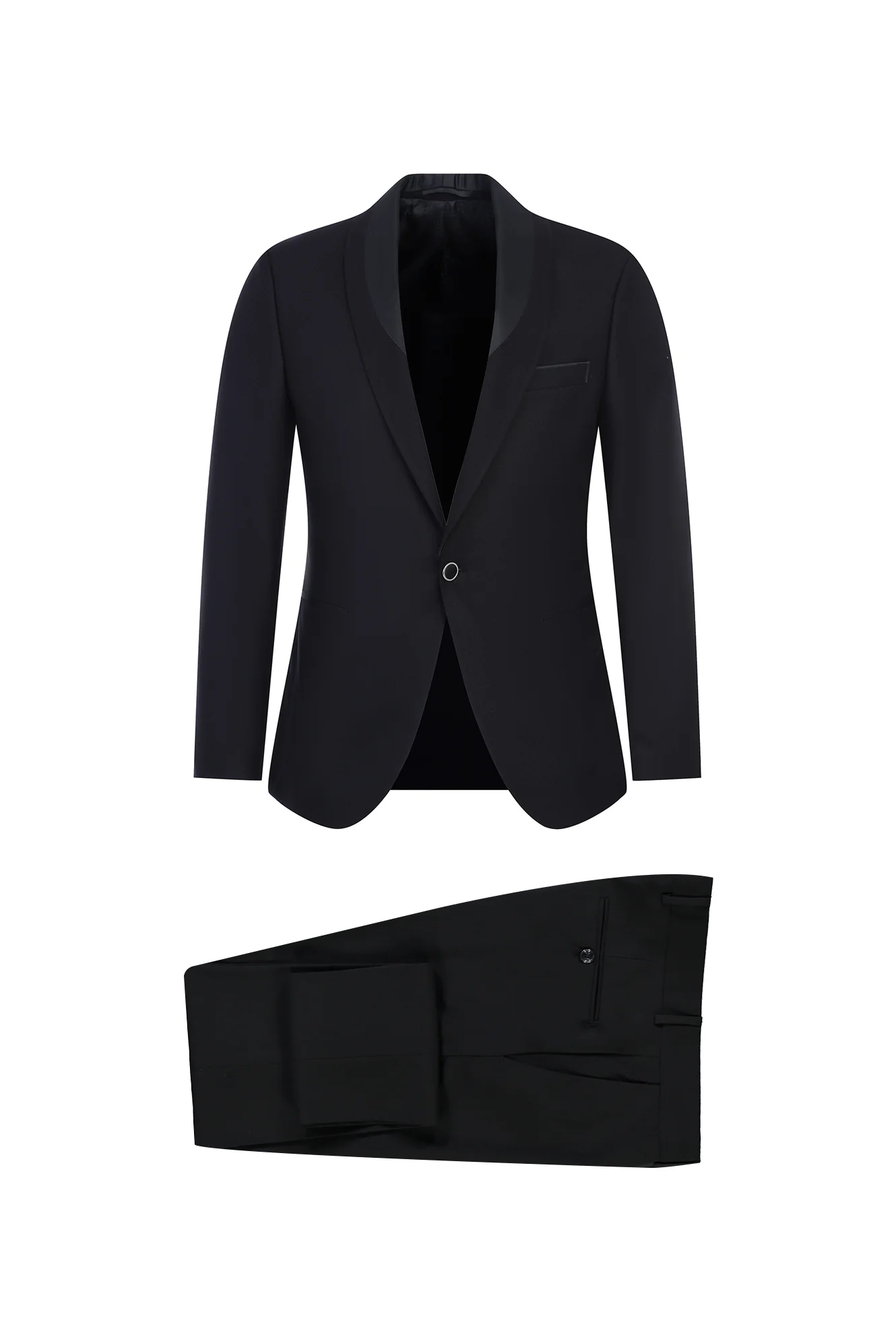 Siyah 7 Drop Slim Fit Dar Kesim Şal Yaka Smokin & Damatlık