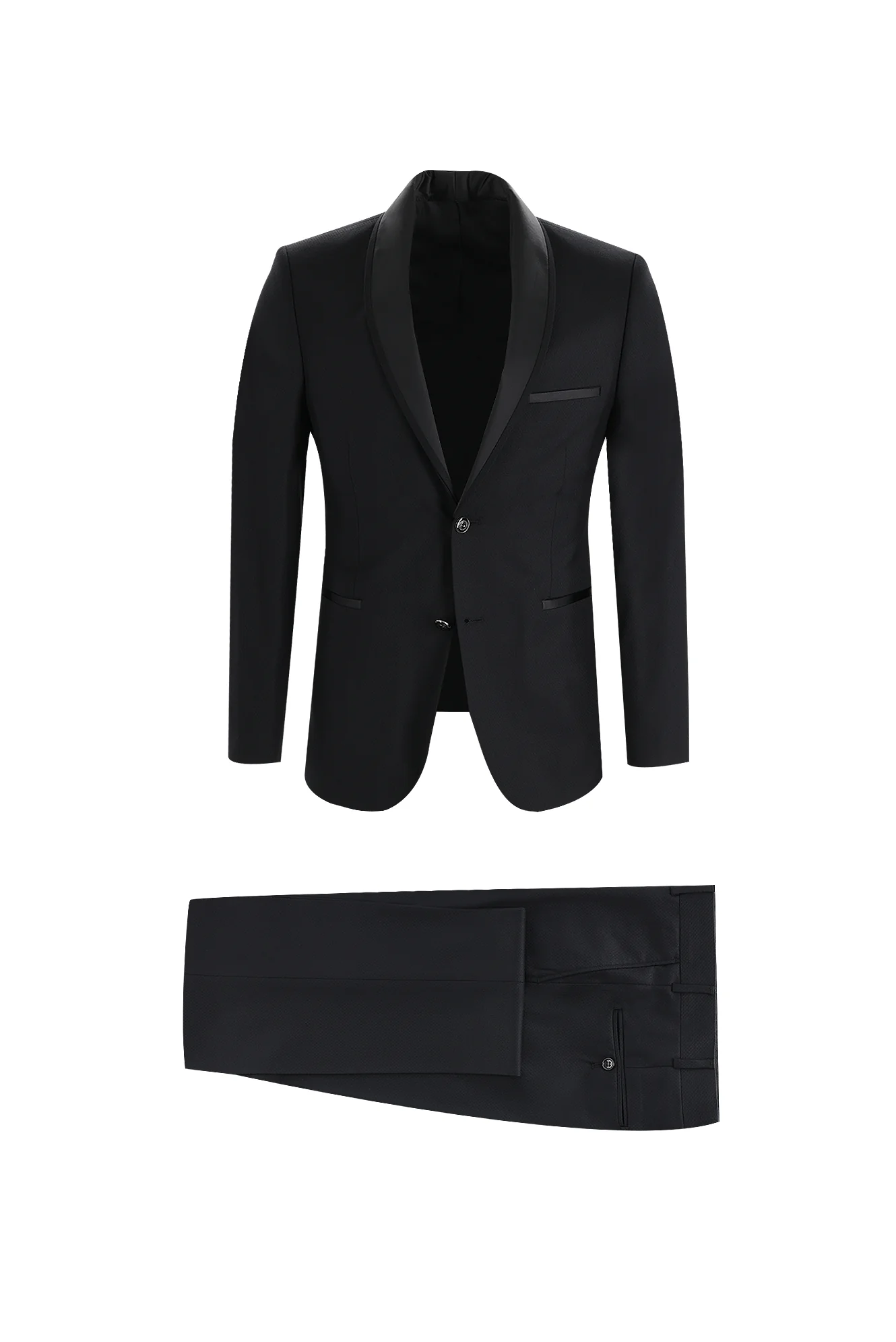 Siyah 7 Drop Slim Fit Dar Kesim Şal Yaka Smokin & Damatlık