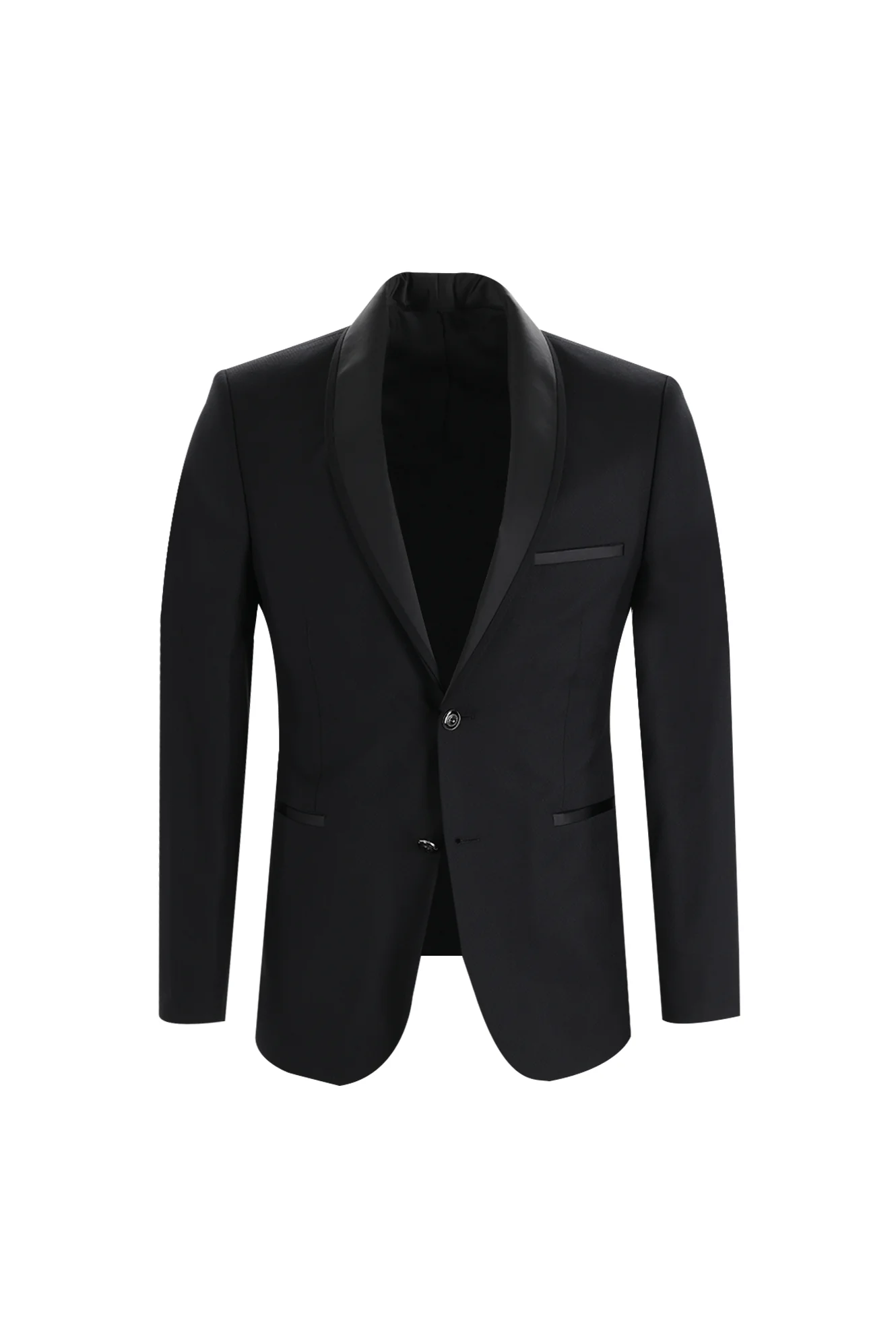 Siyah 7 Drop Slim Fit Dar Kesim Şal Yaka Smokin & Damatlık - Image 2