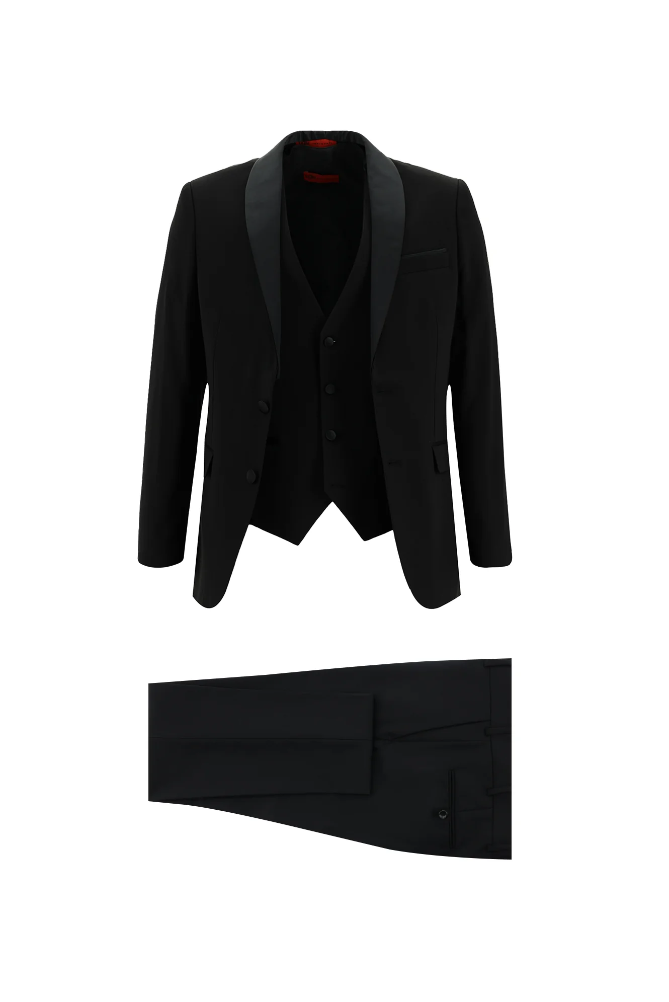 Siyah 7 Drop Slim Fit Dar Kesim Şal Yaka Yelekli Smokin & Damatlık