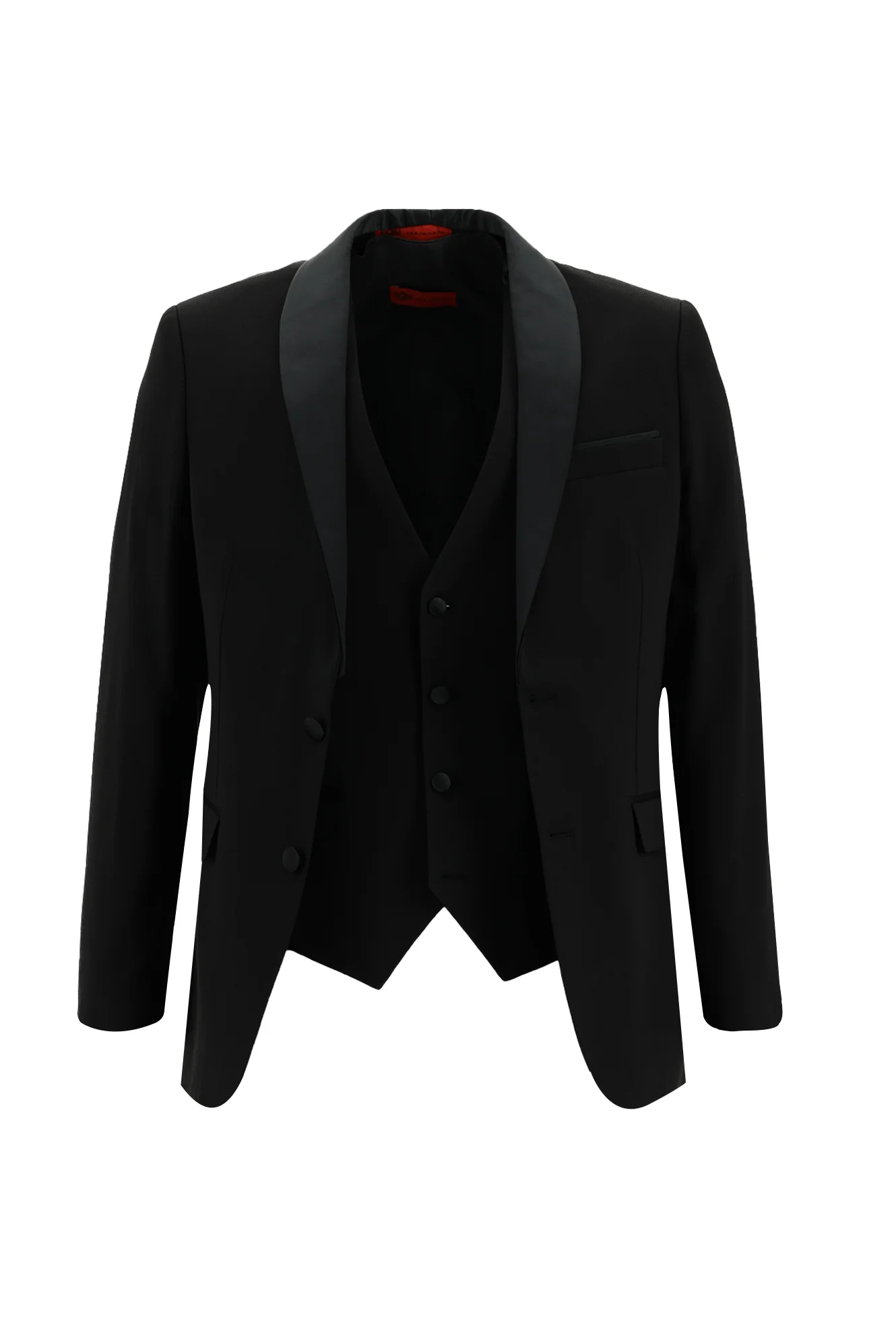 Siyah 7 Drop Slim Fit Dar Kesim Şal Yaka Yelekli Smokin & Damatlık - Image 2
