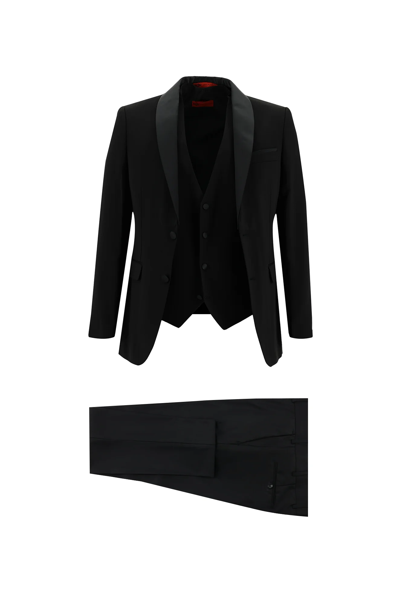 Siyah 7 Drop Slim Fit Dar Kesim Şal Yaka Yelekli Smokin & Damatlık