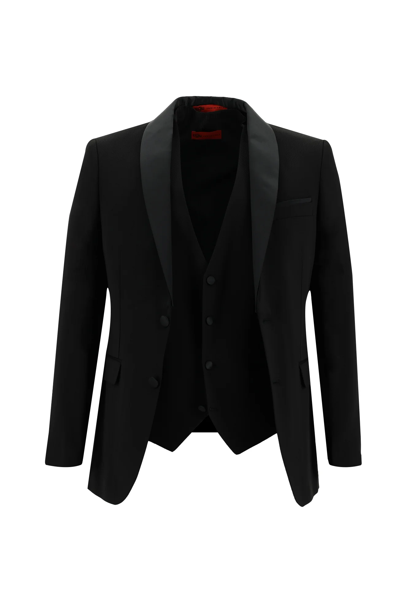 Siyah 7 Drop Slim Fit Dar Kesim Şal Yaka Yelekli Smokin & Damatlık - Image 2