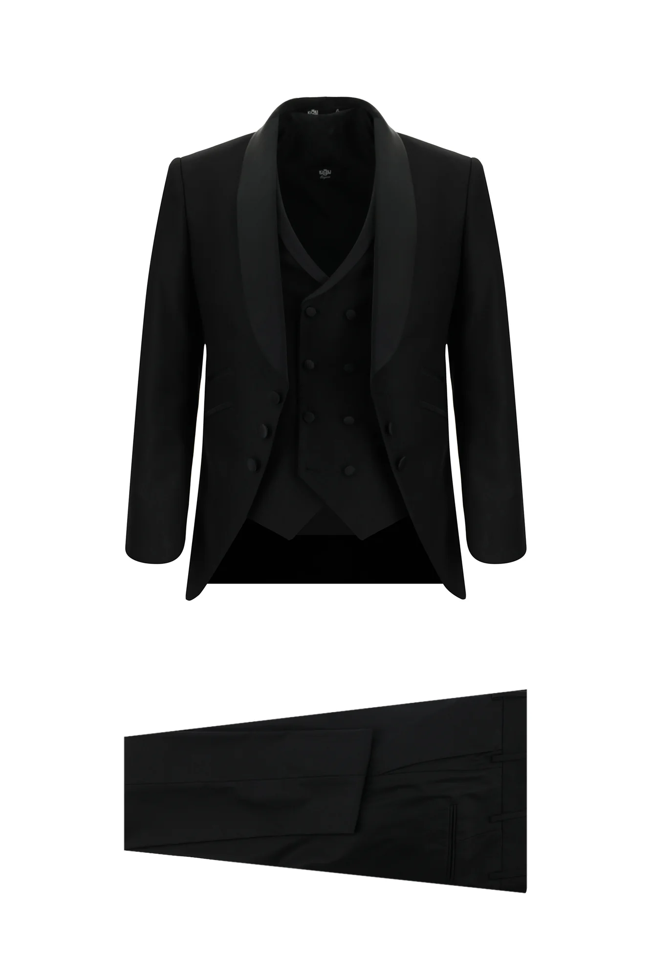 Siyah 7 Drop Slim Fit Dar Kesim Şal Yaka Yelekli Smokin & Damatlık