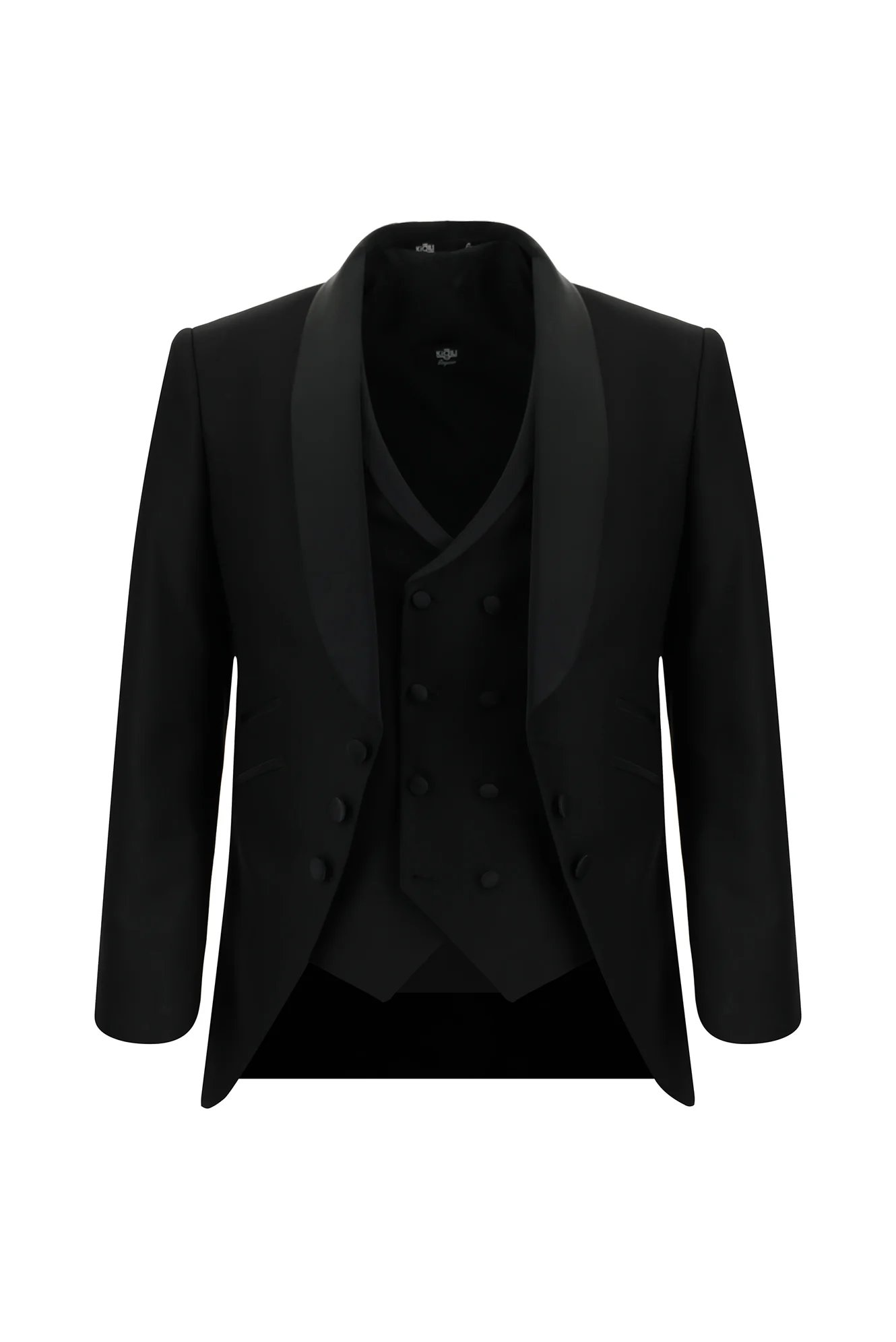 Siyah 7 Drop Slim Fit Dar Kesim Şal Yaka Yelekli Smokin & Damatlık - Image 2