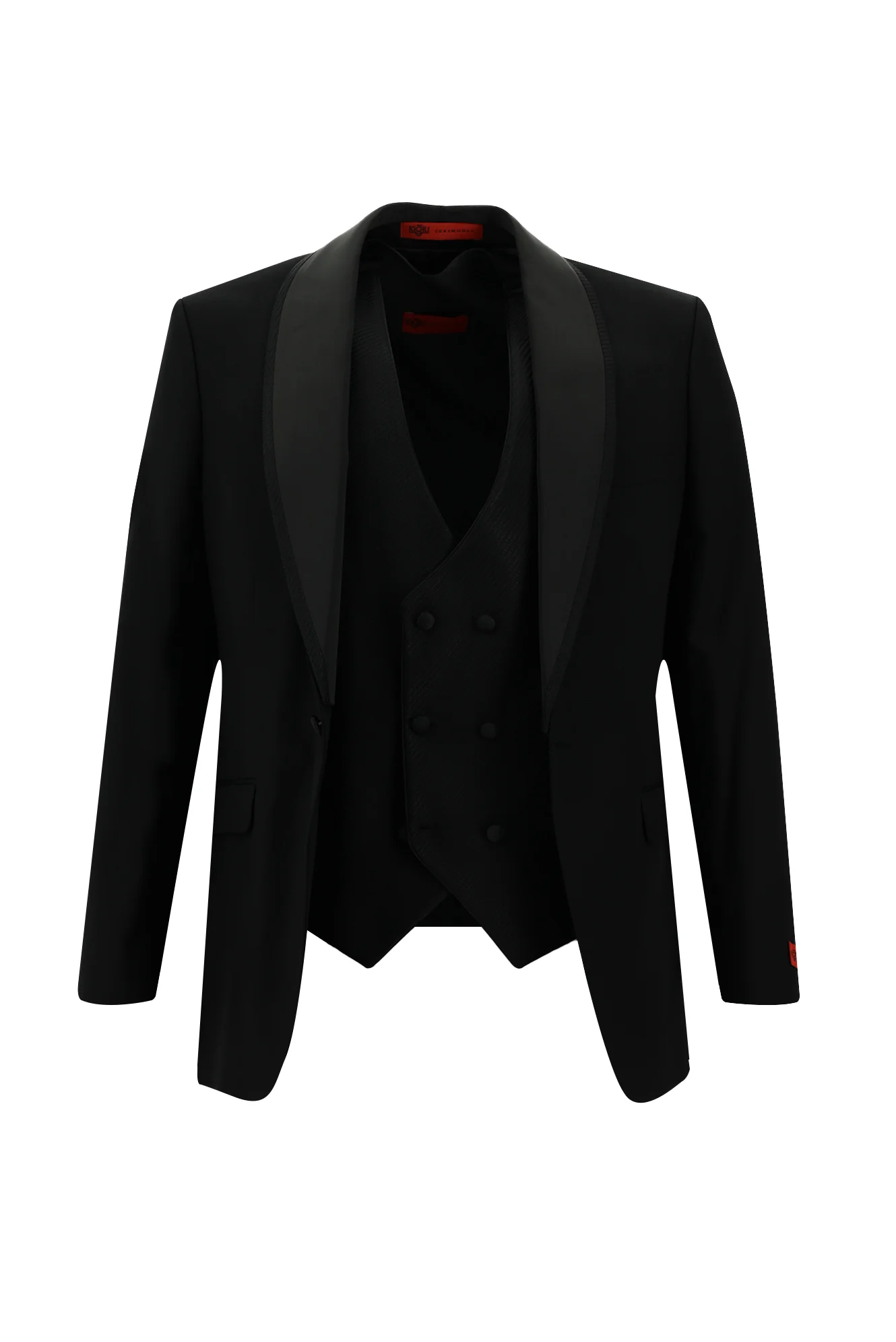 Siyah 7 Drop Slim Fit Dar Kesim Şal Yaka Yelekli Smokin & Damatlık