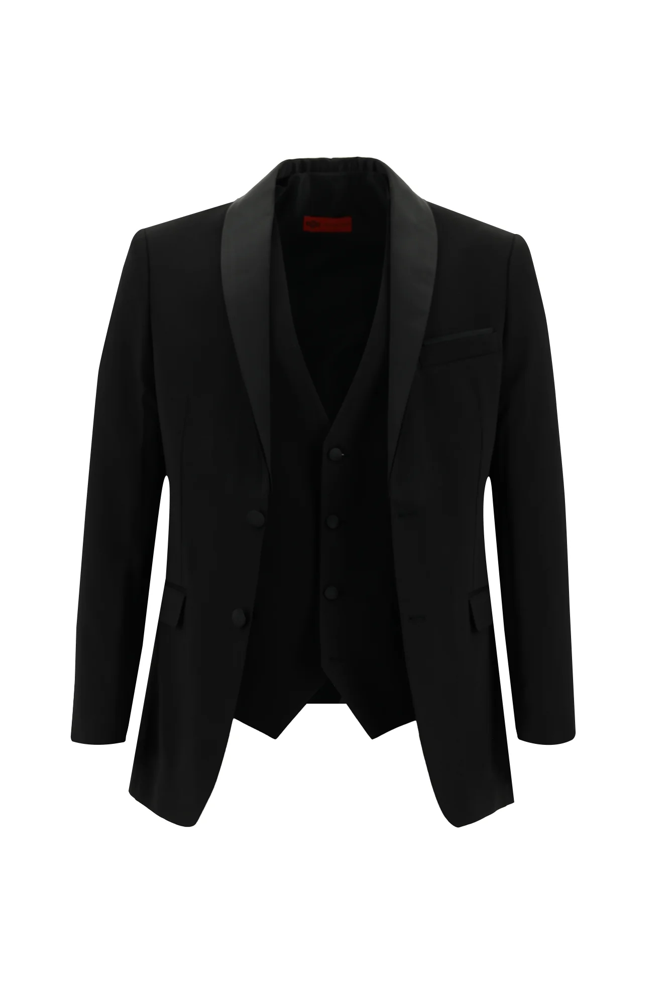 Siyah 7 Drop Slim Fit Dar Kesim Şal Yaka Yelekli Smokin & Damatlık - Image 2