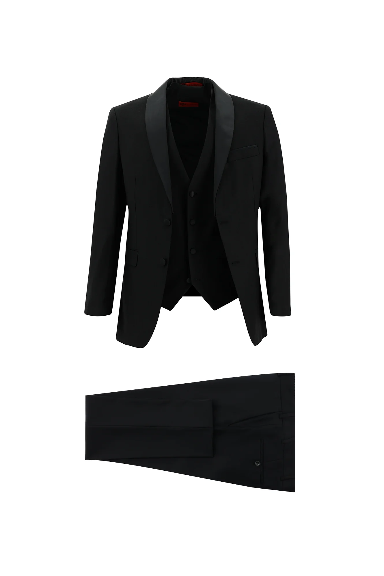 Siyah 7 Drop Slim Fit Dar Kesim Şal Yaka Yelekli Smokin & Damatlık