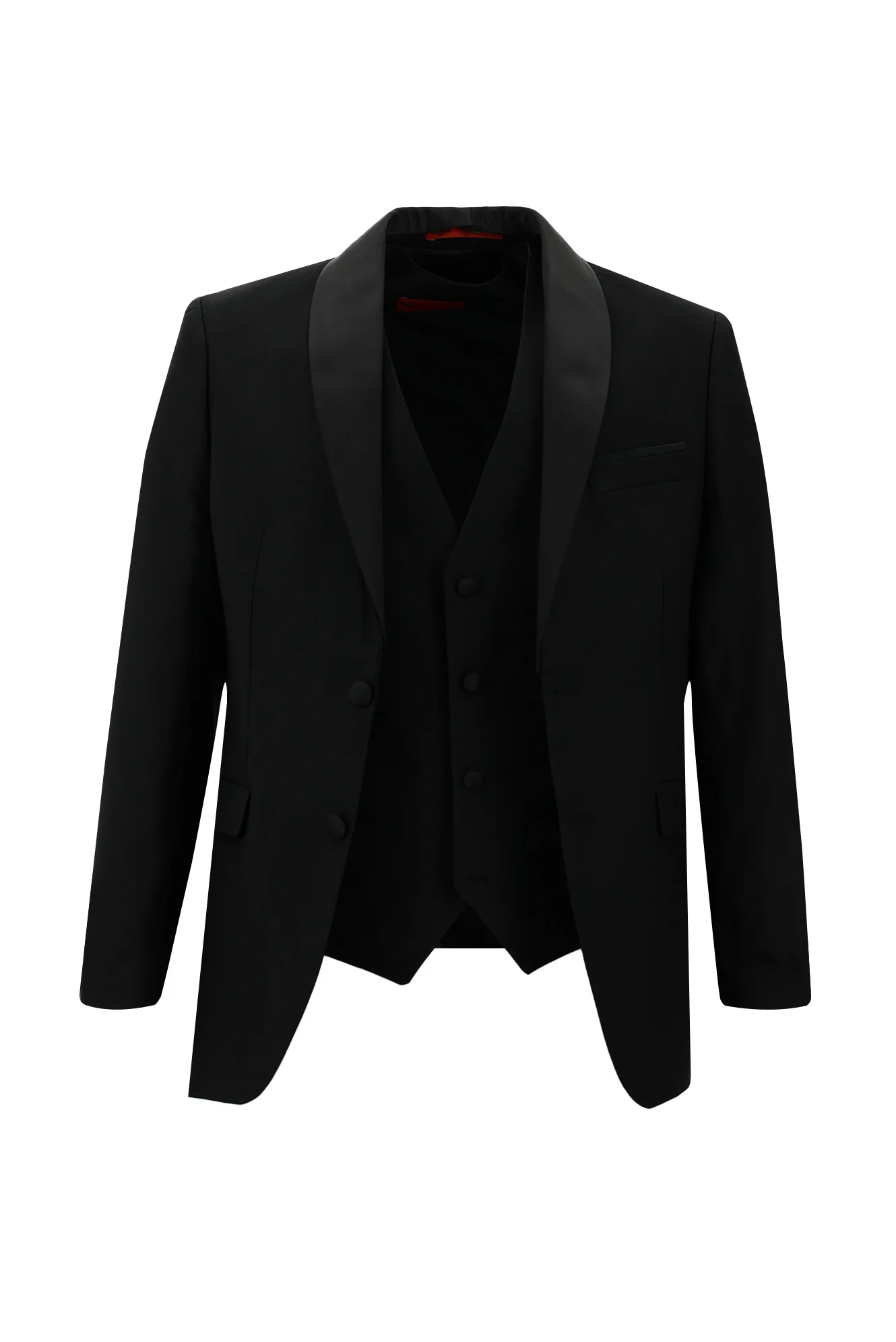 Siyah 7 Drop Slim Fit Dar Kesim Şal Yaka Yelekli Smokin & Damatlık - Image 2