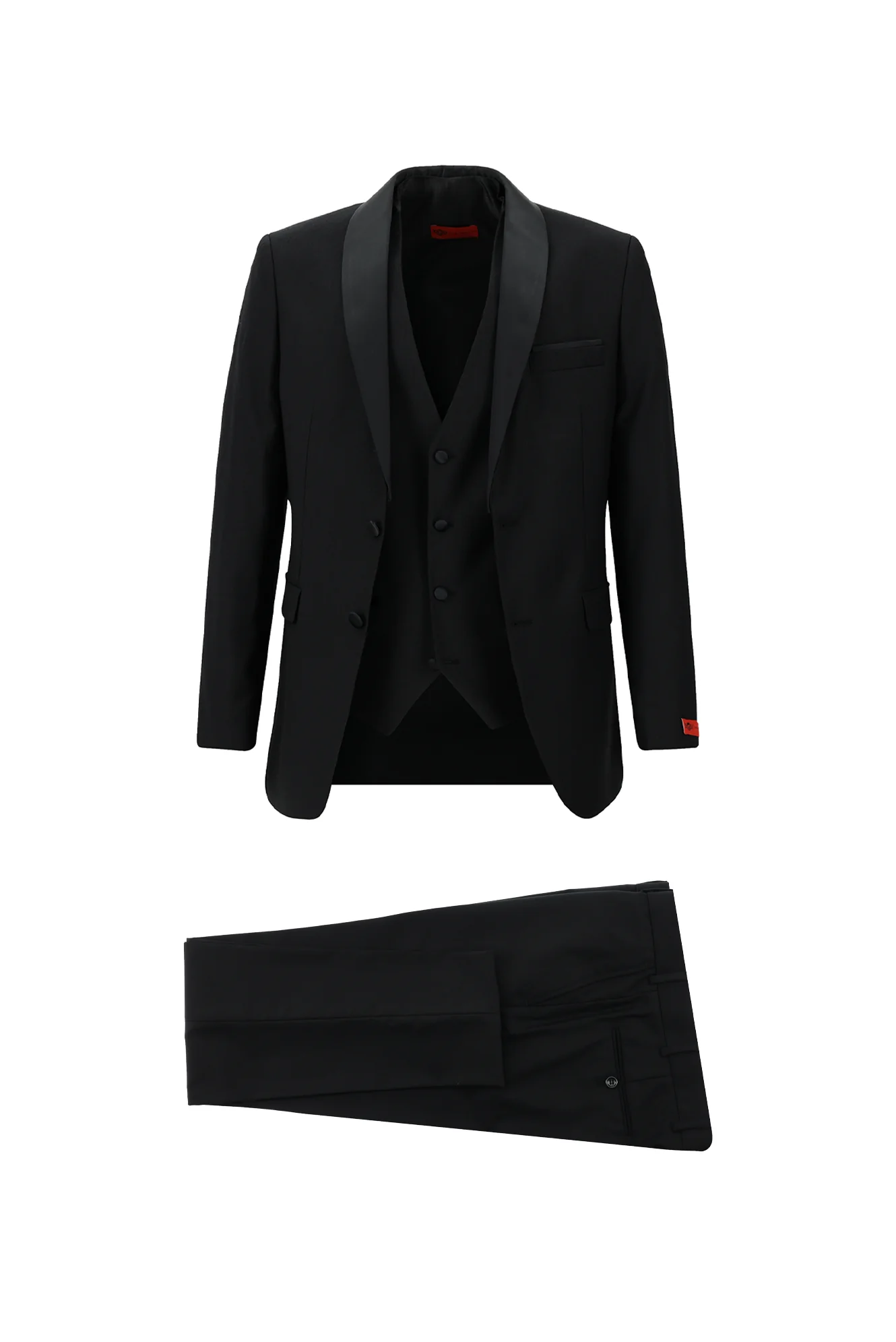 Siyah 7 Drop Slim Fit Dar Kesim Şal Yaka Yelekli Smokin & Damatlık