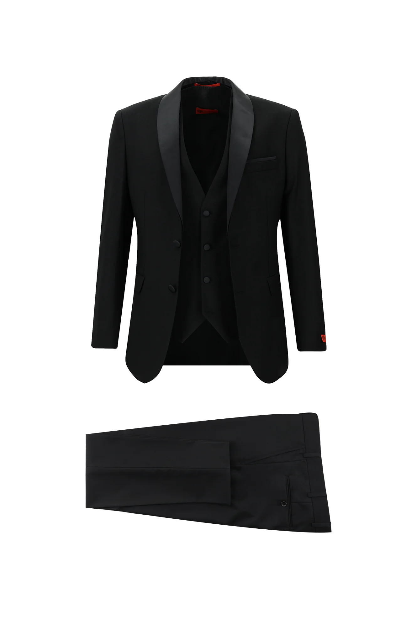 Siyah 7 Drop Slim Fit Dar Kesim Şal Yaka Yelekli Smokin & Damatlık