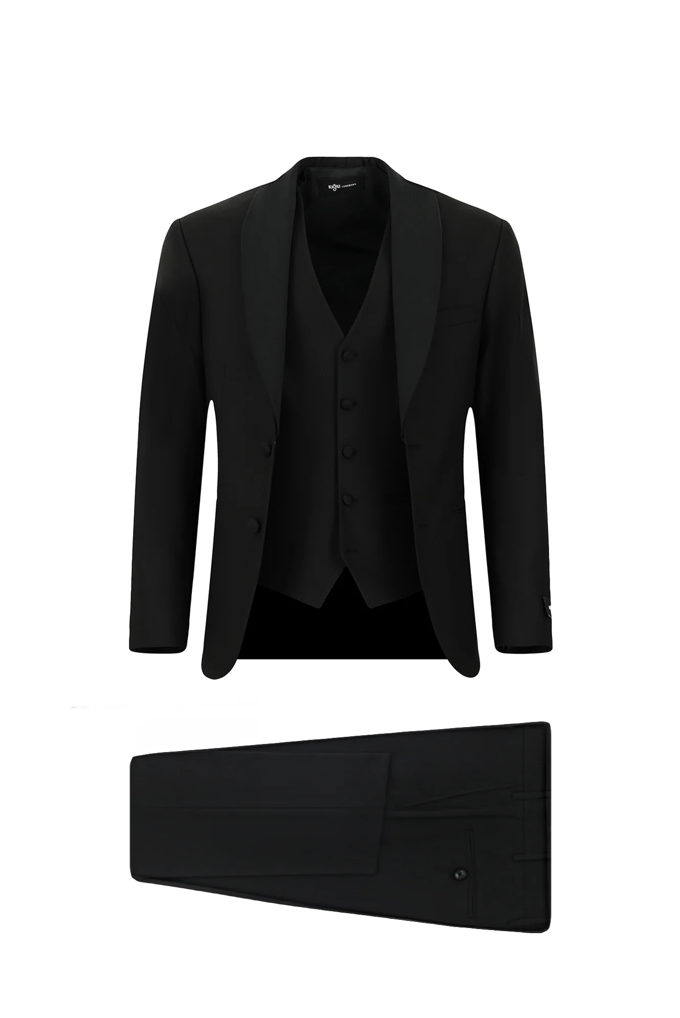 Siyah 7 Drop Slim Fit Dar Kesim Şal Yaka Yelekli Smokin & Damatlık - Image 5