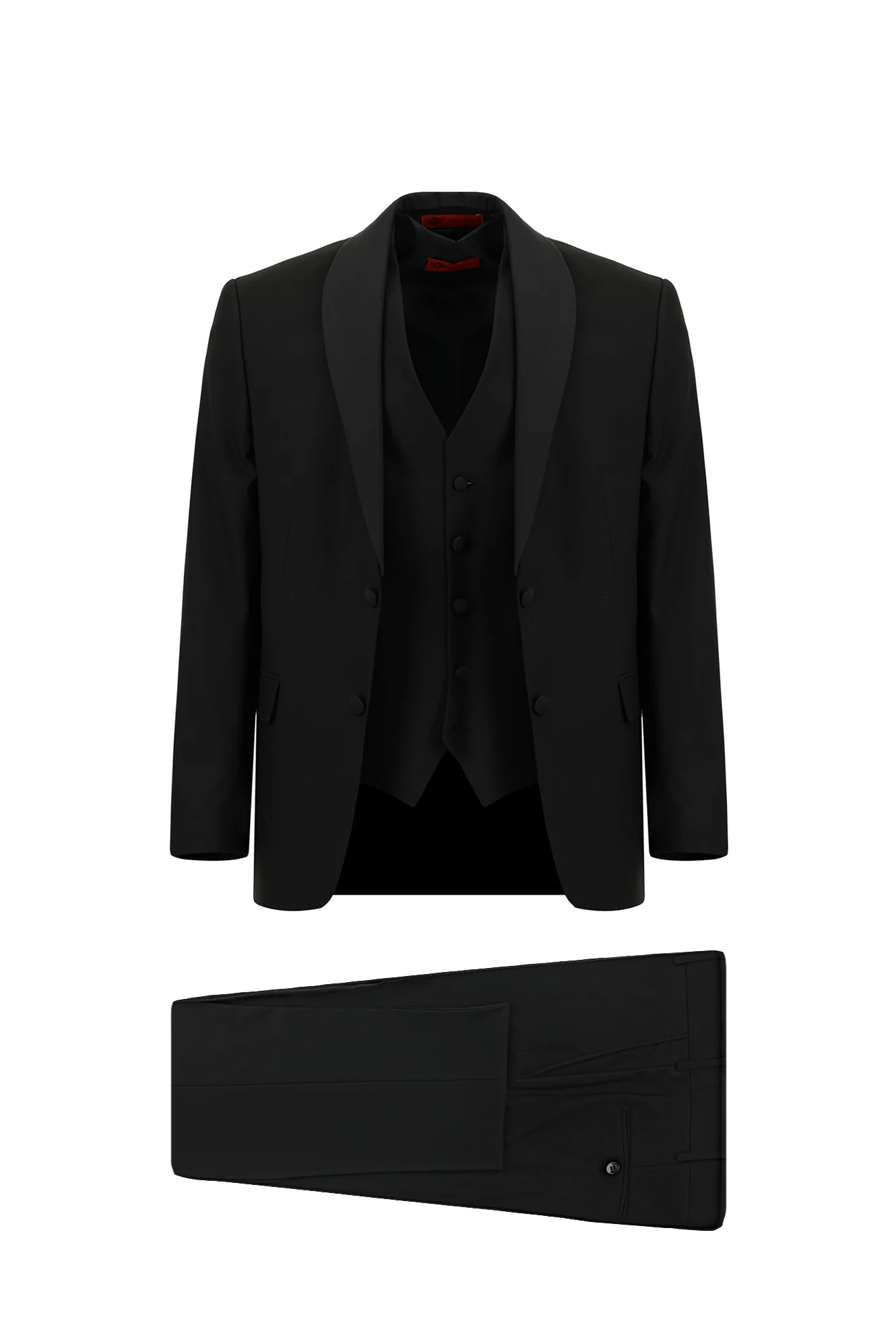 Siyah 7 Drop Slim Fit Dar Kesim Şal Yaka Yelekli Smokin & Damatlık