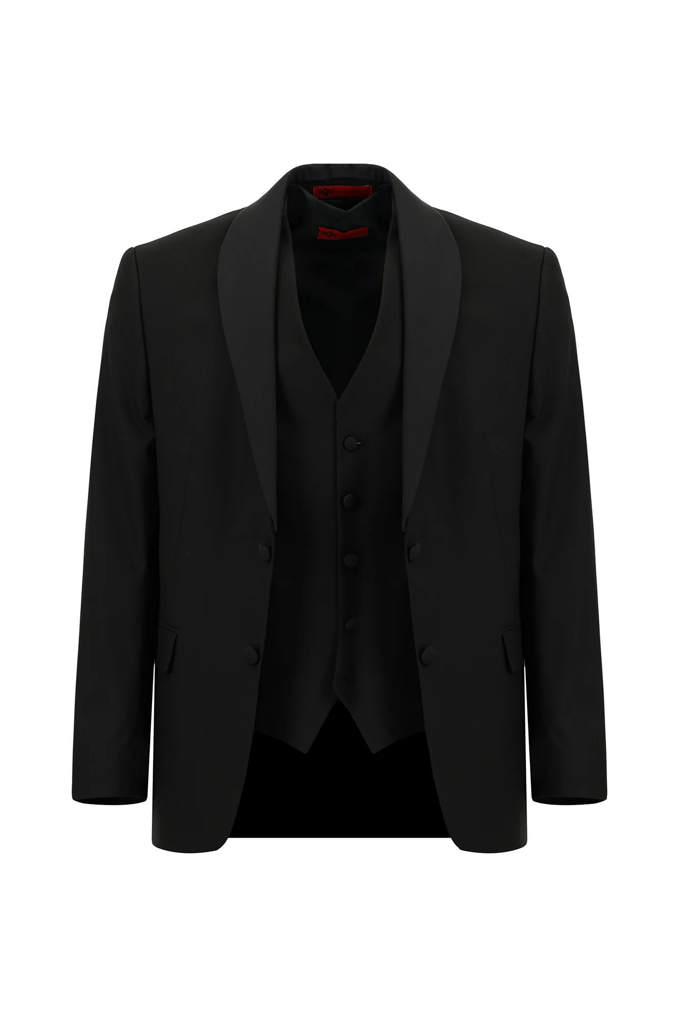 Siyah 7 Drop Slim Fit Dar Kesim Şal Yaka Yelekli Smokin & Damatlık - Image 2