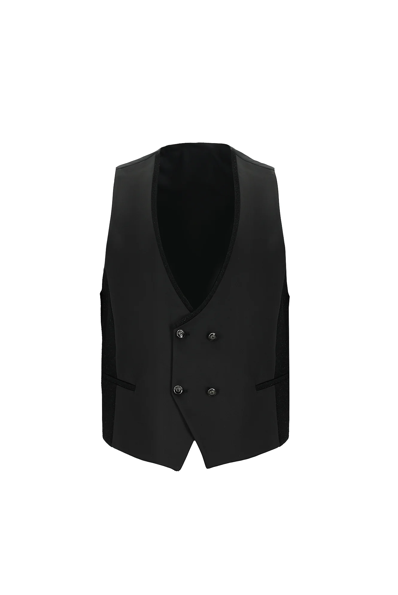 Siyah 7 Drop Slim Fit Dar Kesim Şal Yaka Yelekli Smokin & Damatlık - Image 4