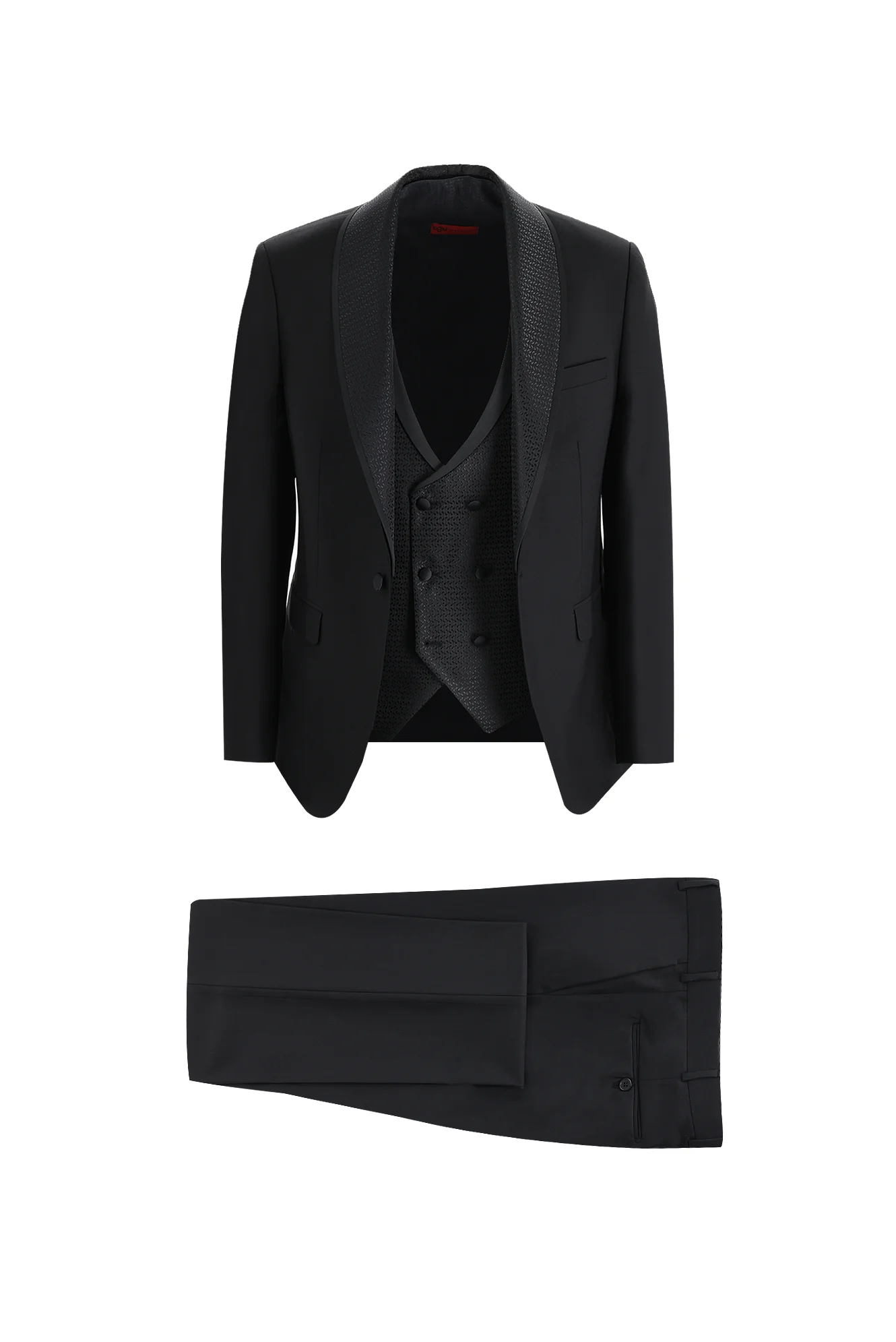 Siyah 7 Drop Slim Fit Dar Kesim Şal Yaka Yelekli Smokin & Damatlık