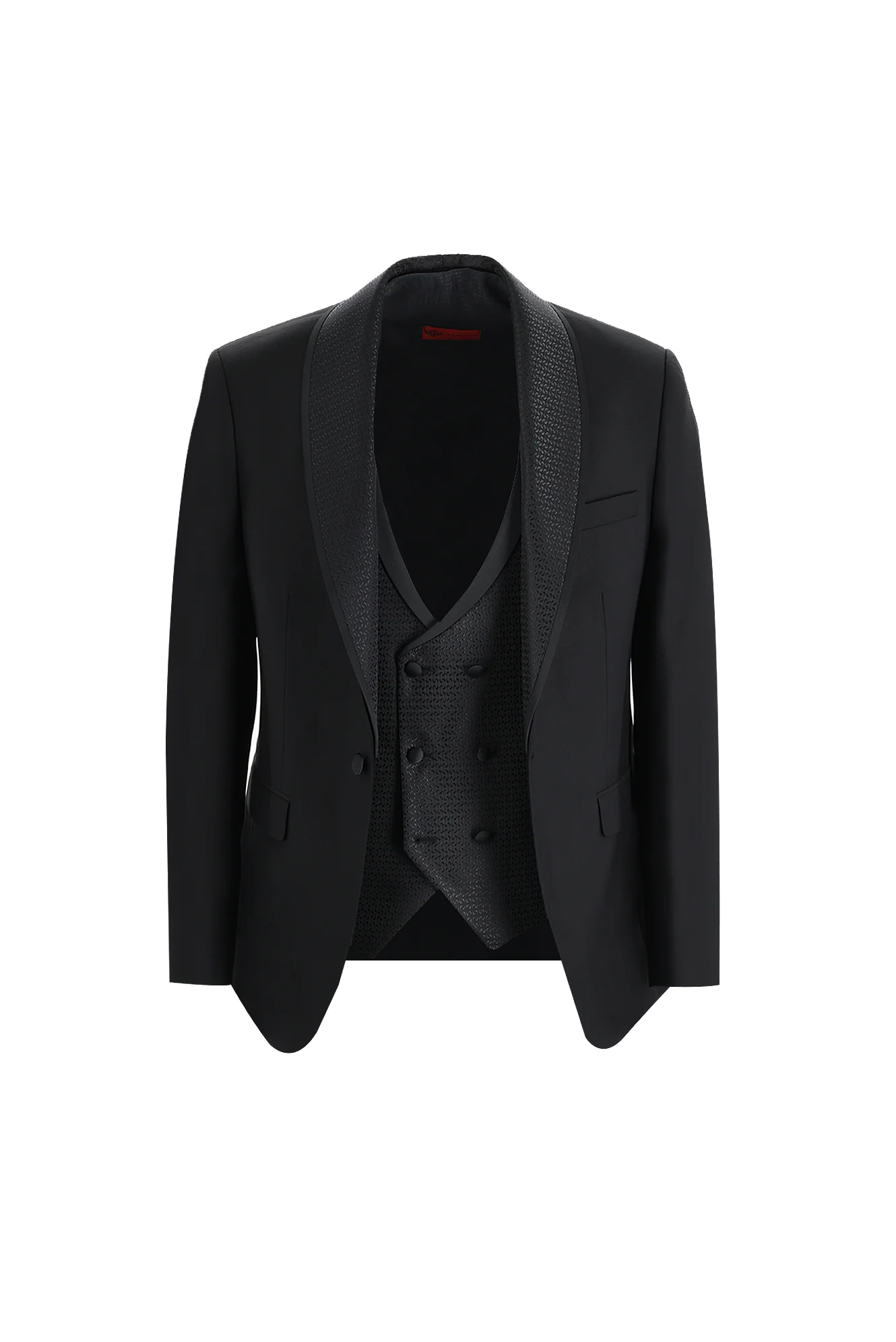Siyah 7 Drop Slim Fit Dar Kesim Şal Yaka Yelekli Smokin & Damatlık - Image 2