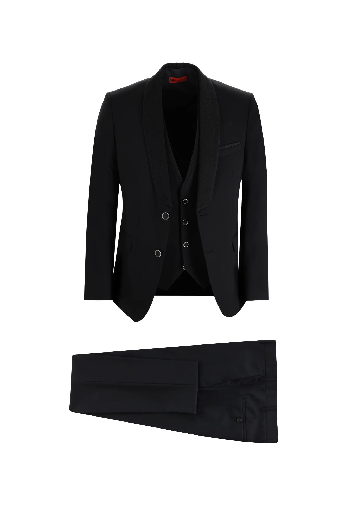 Siyah 7 Drop Slim Fit Dar Kesim Şal Yaka Yelekli Smokin & Damatlık