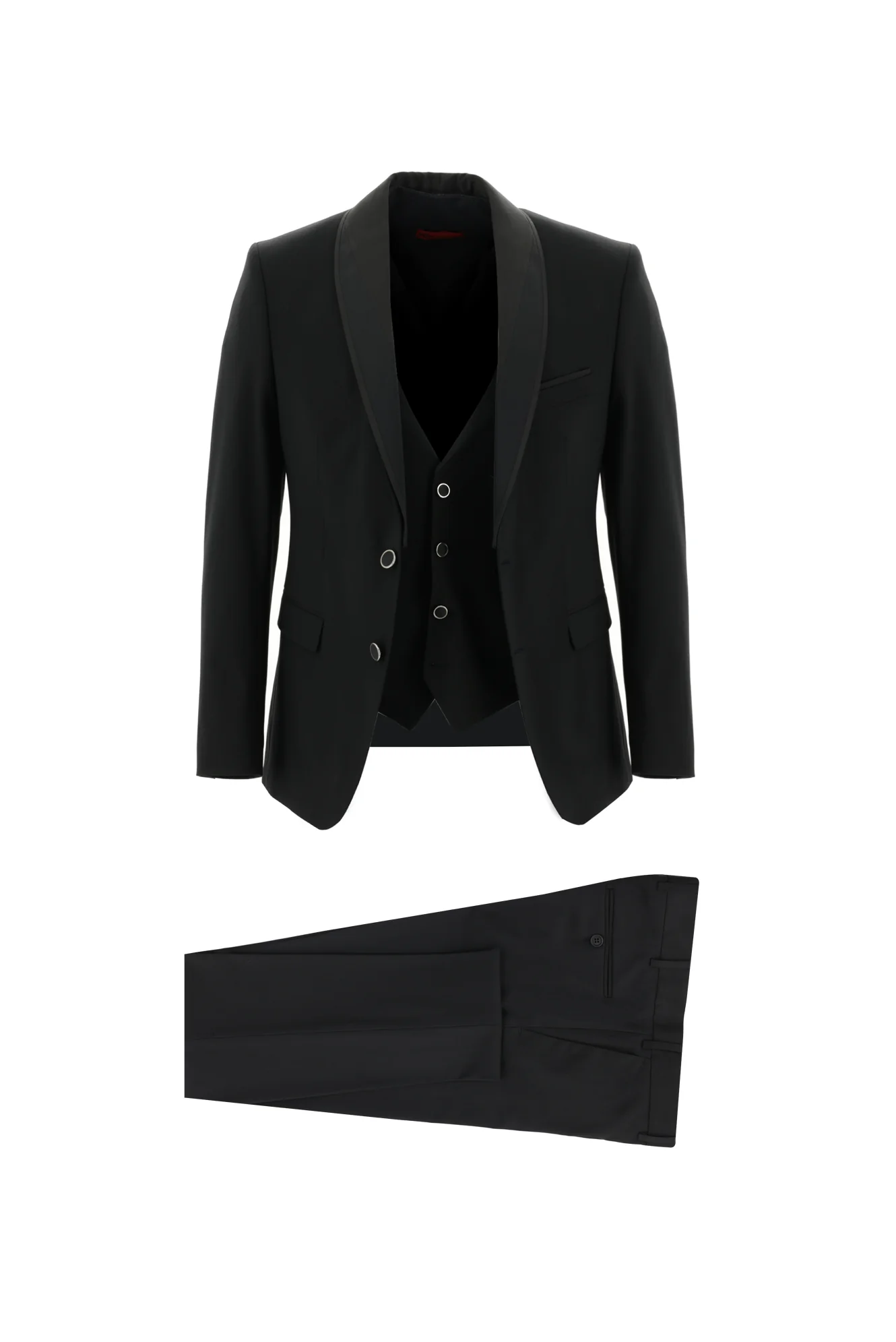 Siyah 7 Drop Slim Fit Dar Kesim Şal Yaka Yelekli Smokin & Damatlık