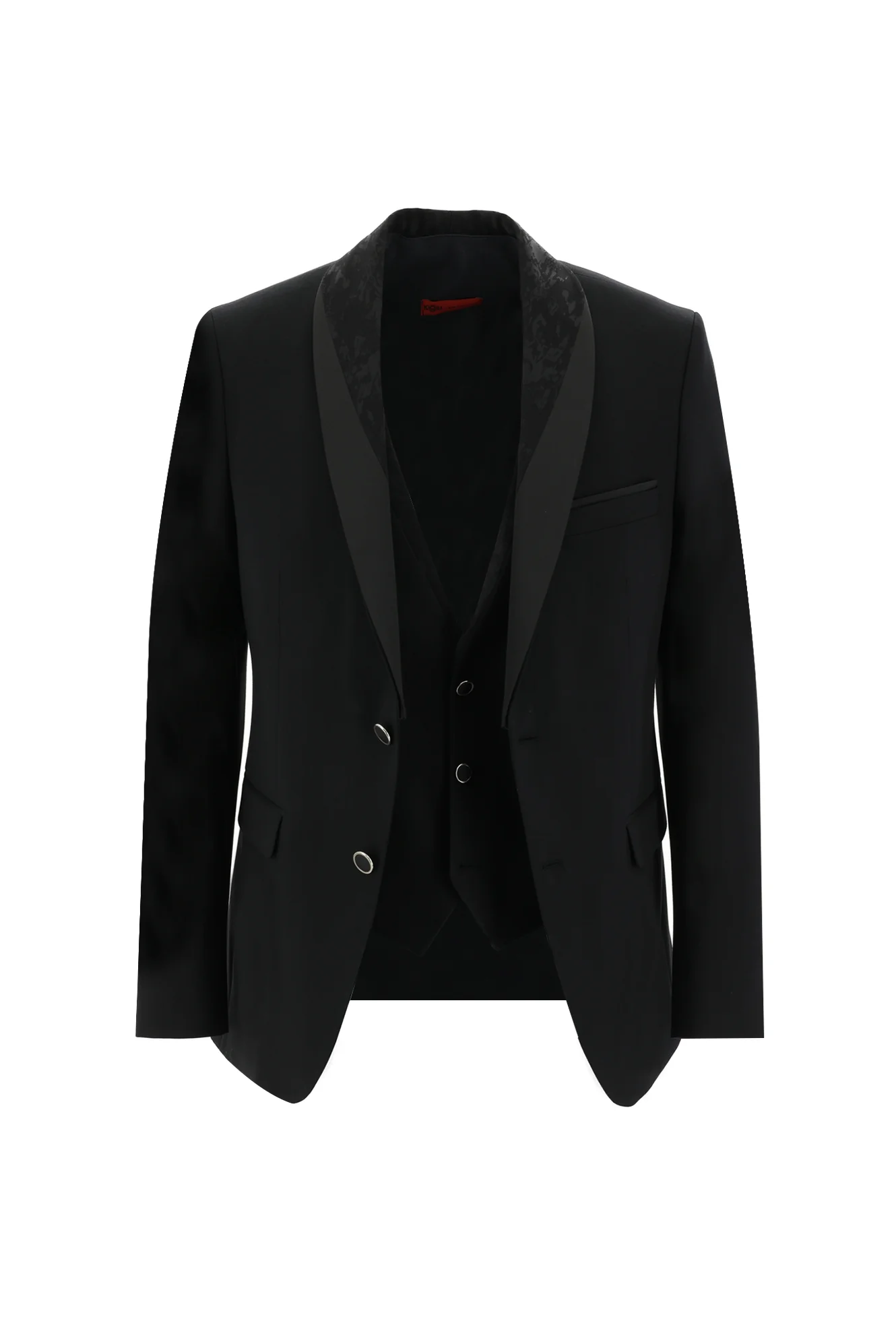 Siyah 7 Drop Slim Fit Dar Kesim Şal Yaka Yelekli Smokin & Damatlık - Image 2