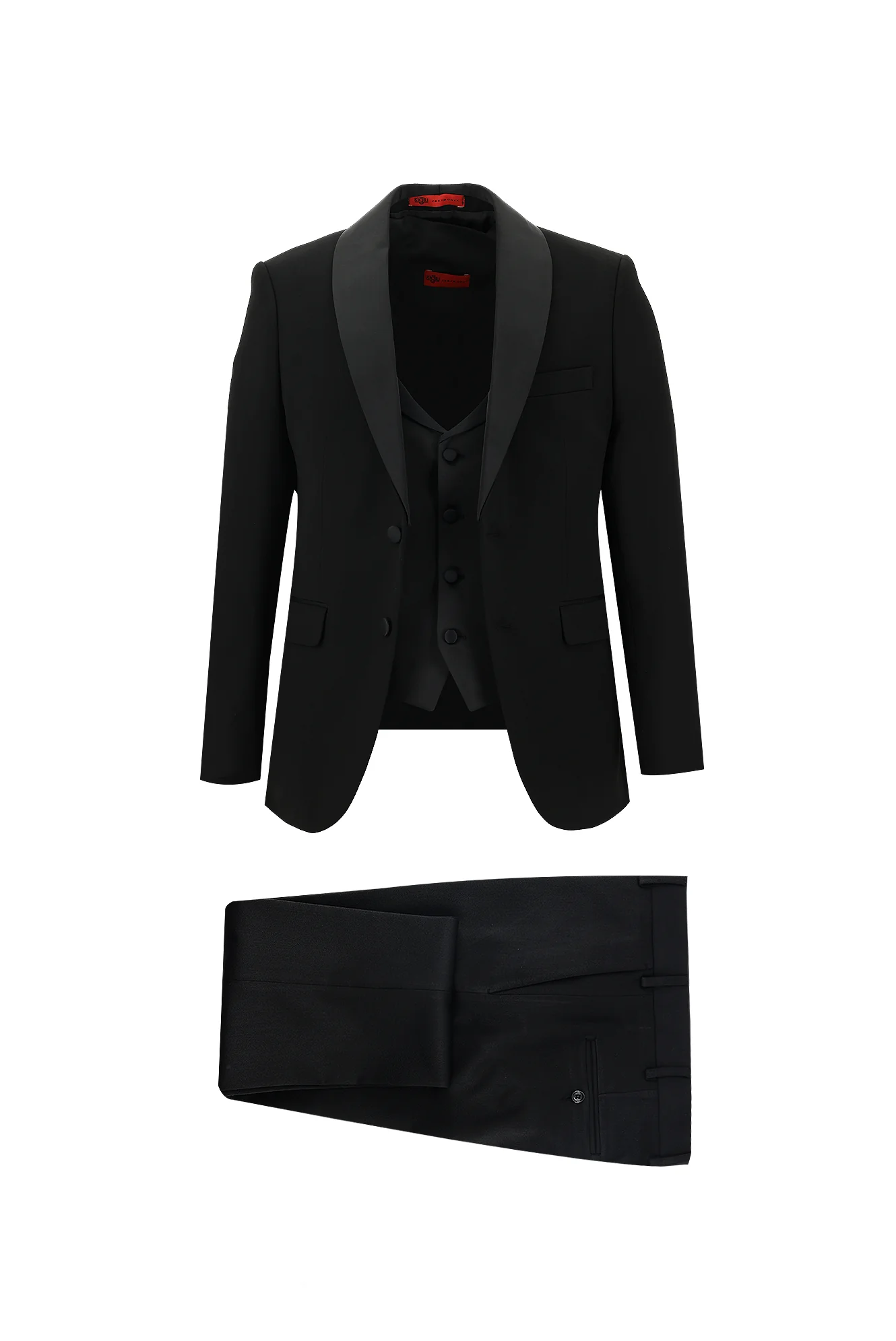 Siyah 7 Drop Slim Fit Dar Kesim Şal Yaka Yelekli Smokin & Damatlık