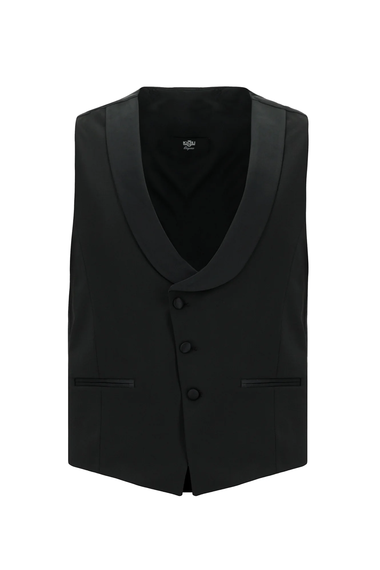 Siyah 7 Drop Slim Fit Dar Kesim Şal Yaka Yünlü Yelekli Smokin & Damatlık - Image 4