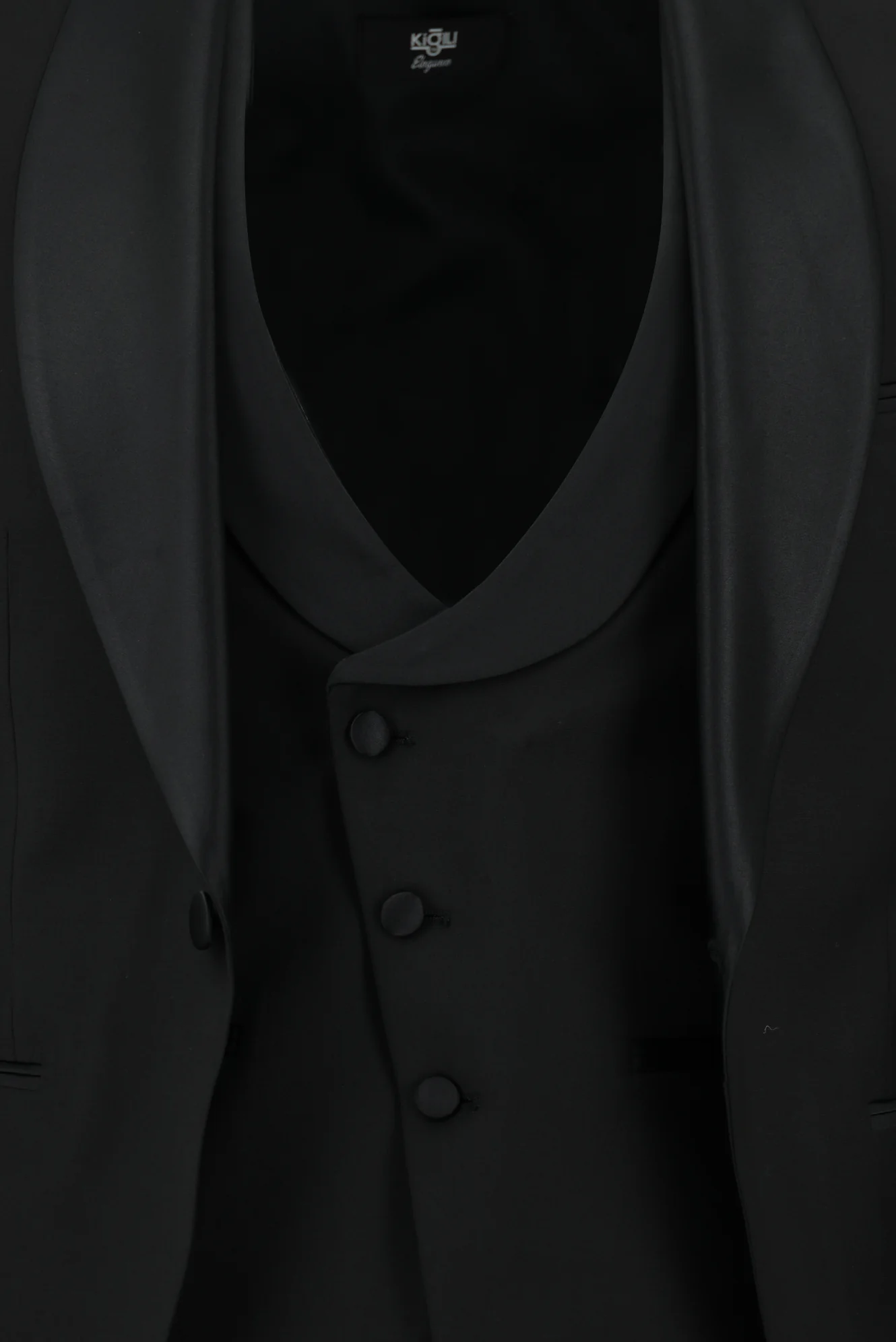 Siyah 7 Drop Slim Fit Dar Kesim Şal Yaka Yünlü Yelekli Smokin & Damatlık - Image 7