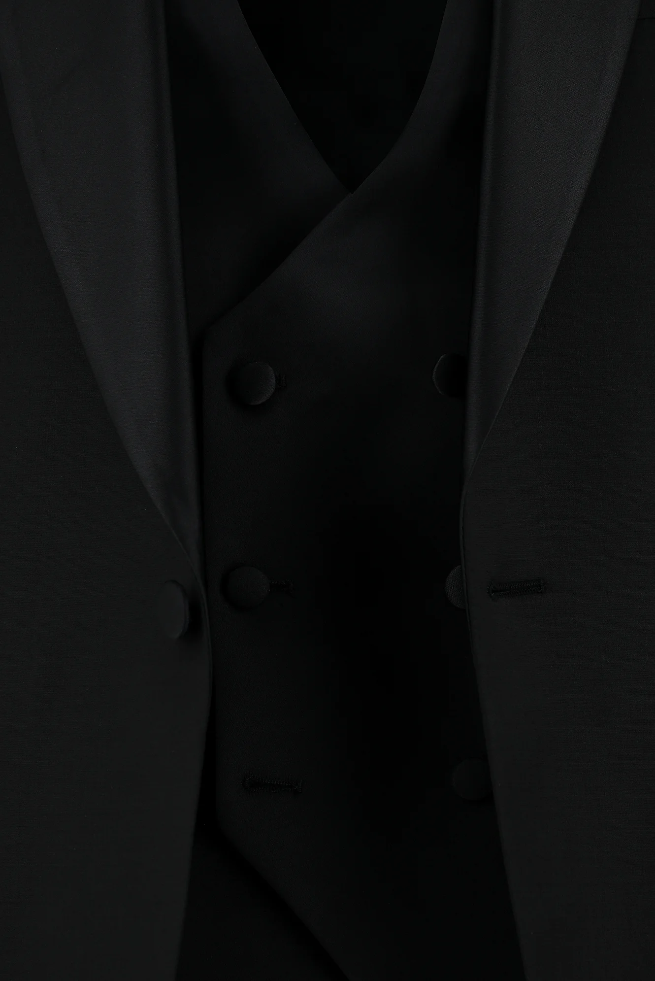 Siyah 7 Drop Slim Fit Dar Kesim Şal Yaka Yünlü Yelekli Smokin & Damatlık - Image 7