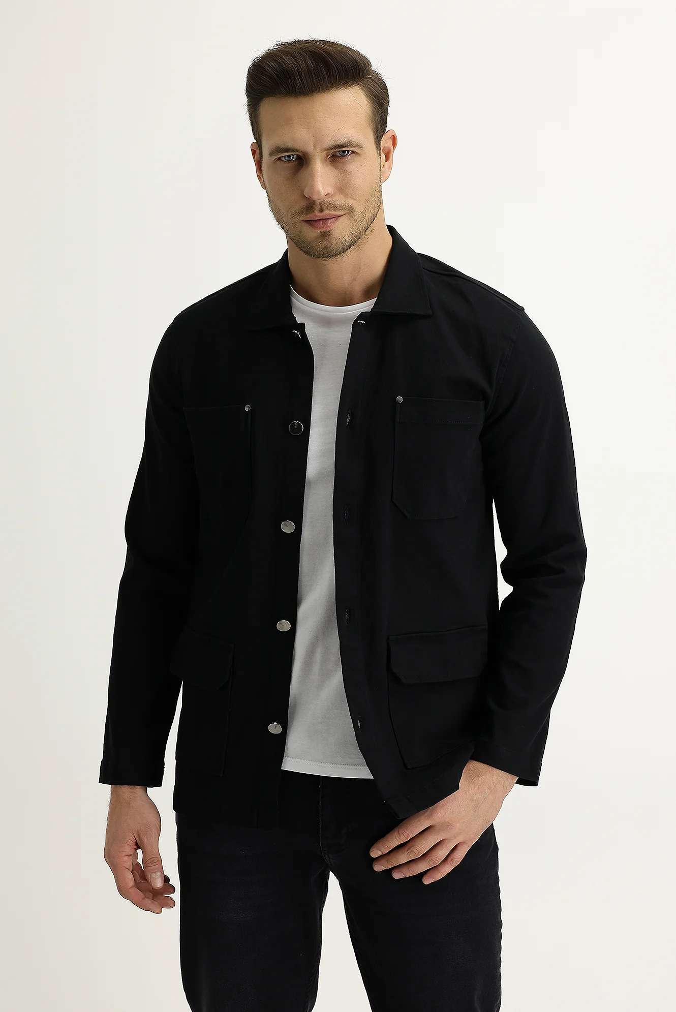 Siyah Slim Fit Dar Kesim Shacket Gömlek / Mont - Image 2