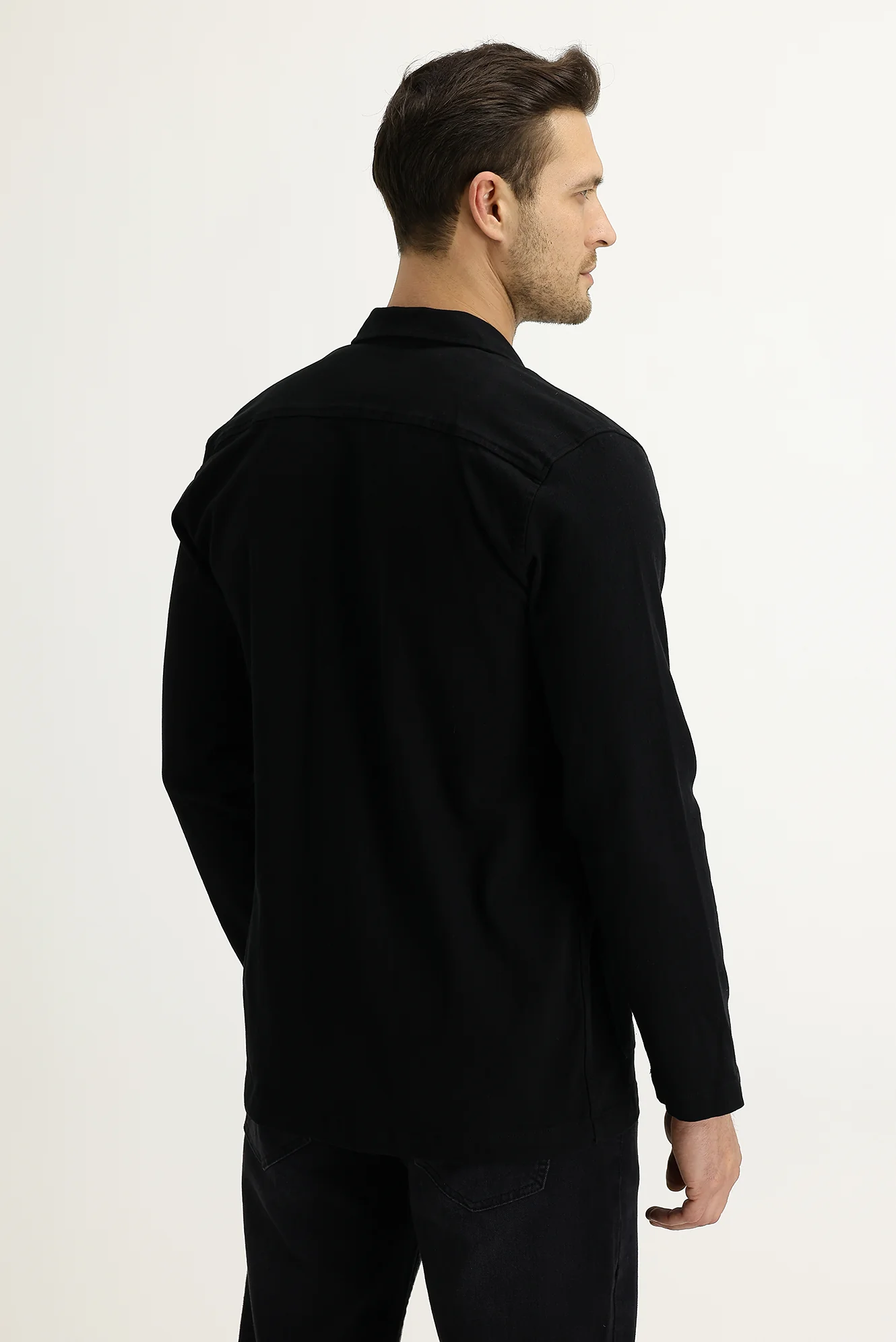 Siyah Slim Fit Dar Kesim Shacket Gömlek / Mont - Image 3