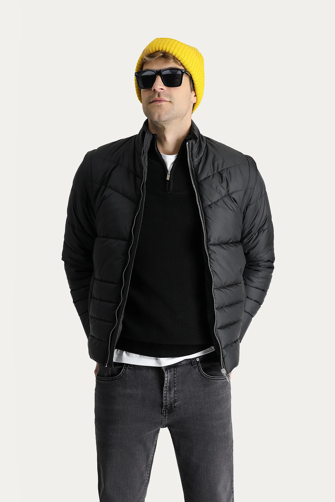 Siyah Slim Fit Dar Kesim Şişme Spor Mont - Image 2