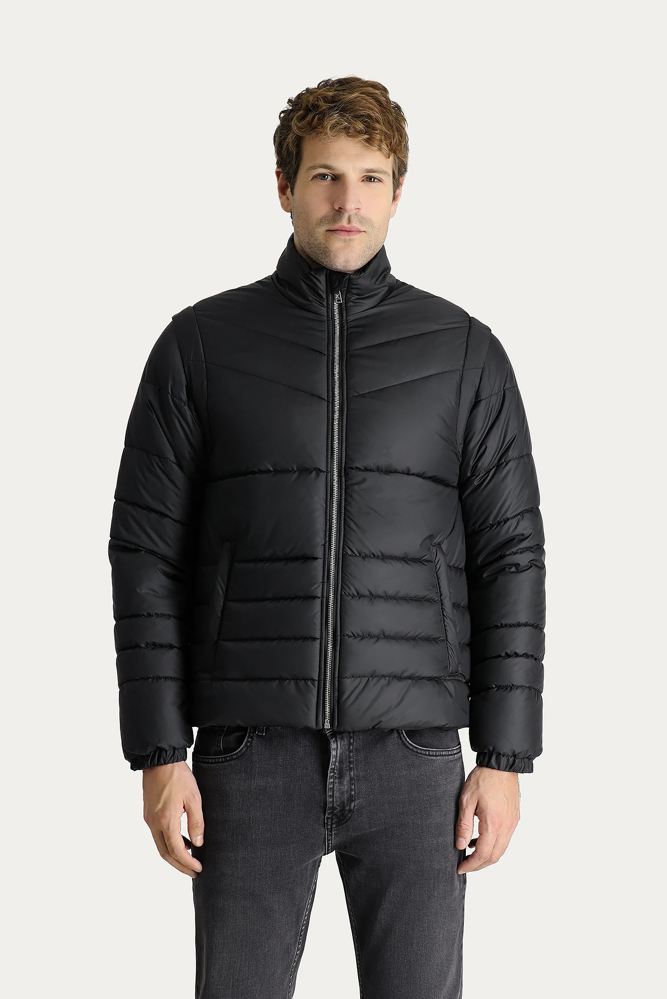 Siyah Slim Fit Dar Kesim Şişme Spor Mont - Image 3