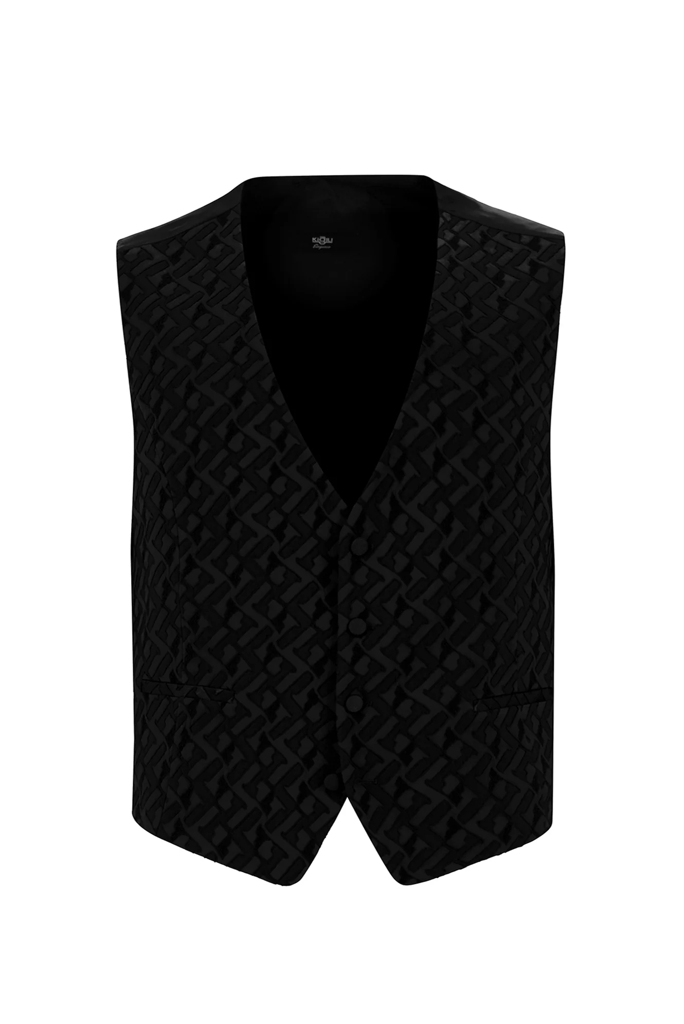 Siyah 7 Drop Slim Fit Dar Kesim Sivri Yaka Desenli Yelekli Smokin & Damatlık - Image 4