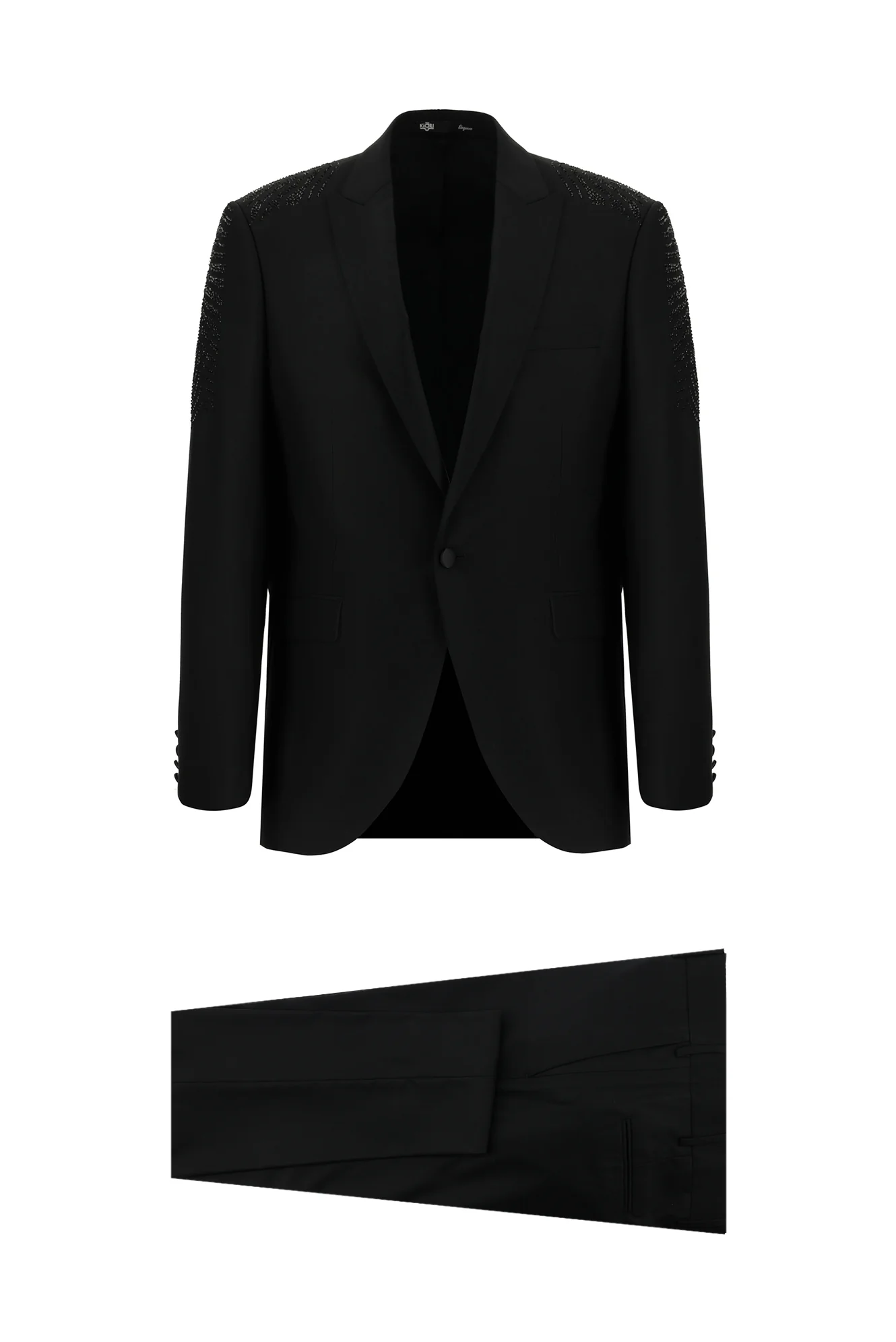 Siyah 7 Drop Slim Fit Dar Kesim Sivri Yaka Smokin & Damatlık