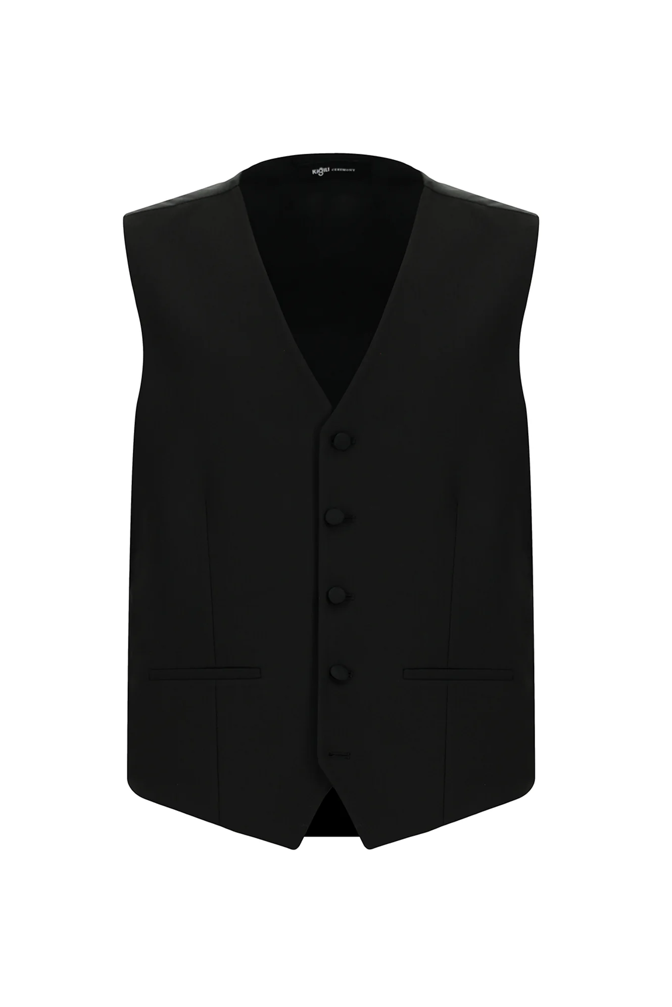 Siyah 7 Drop Slim Fit Dar Kesim Sivri Yaka Yelekli Smokin & Damatlık - Image 5