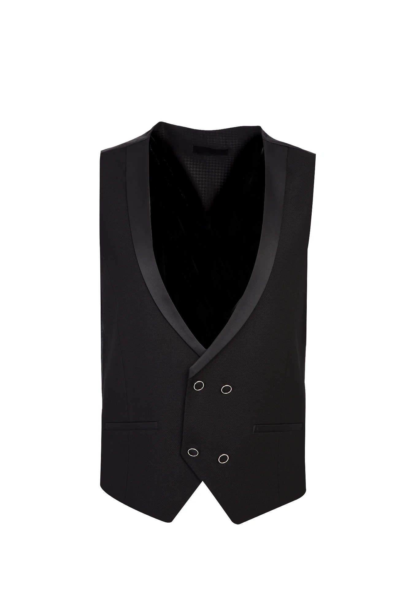 Siyah 7 Drop Slim Fit Dar Kesim Sivri Yaka Yelekli Smokin & Damatlık - Image 4