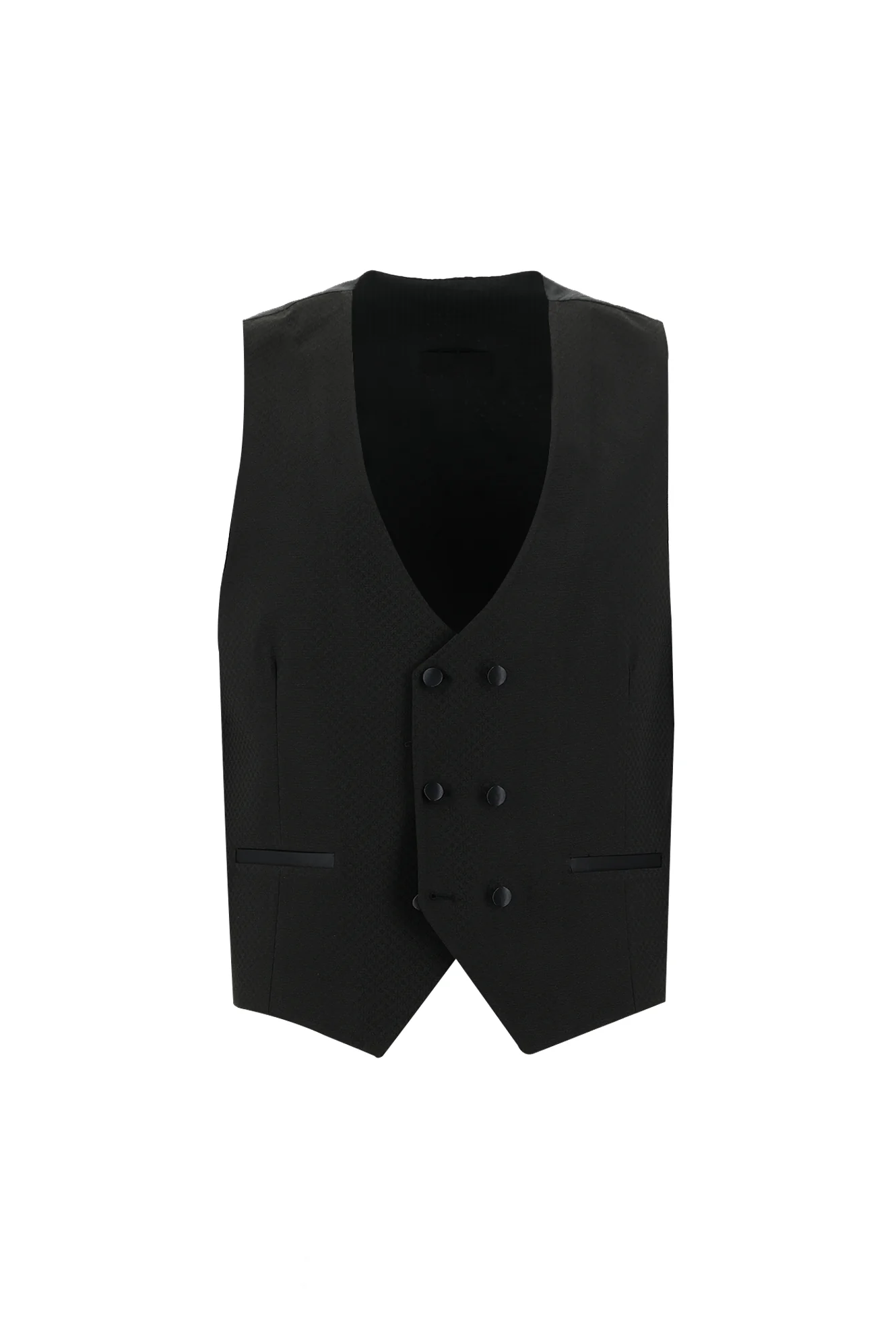 Siyah 7 Drop Slim Fit Dar Kesim Sivri Yaka Yelekli Smokin & Damatlık - Image 4