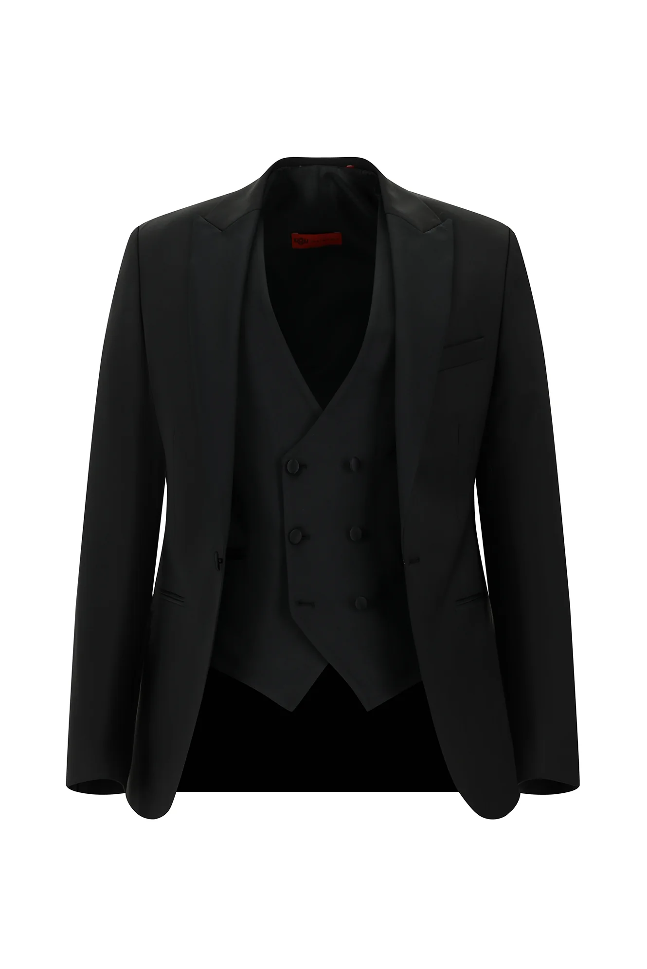 Siyah 7 Drop Slim Fit Dar Kesim Sivri Yaka Yelekli Yünlü Smokin & Damatlık - Image 2