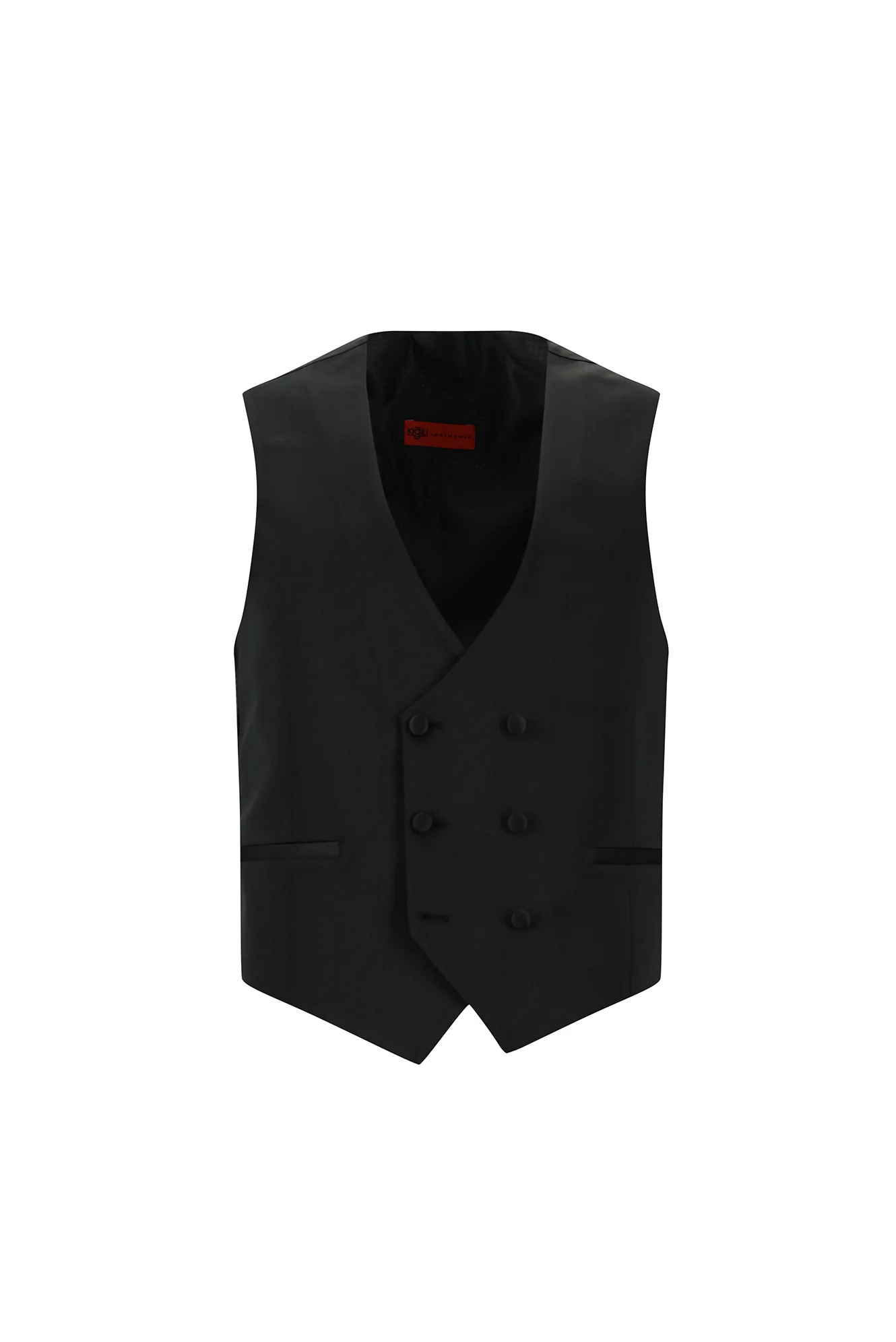 Siyah 7 Drop Slim Fit Dar Kesim Sivri Yaka Yelekli Yünlü Smokin & Damatlık - Image 4