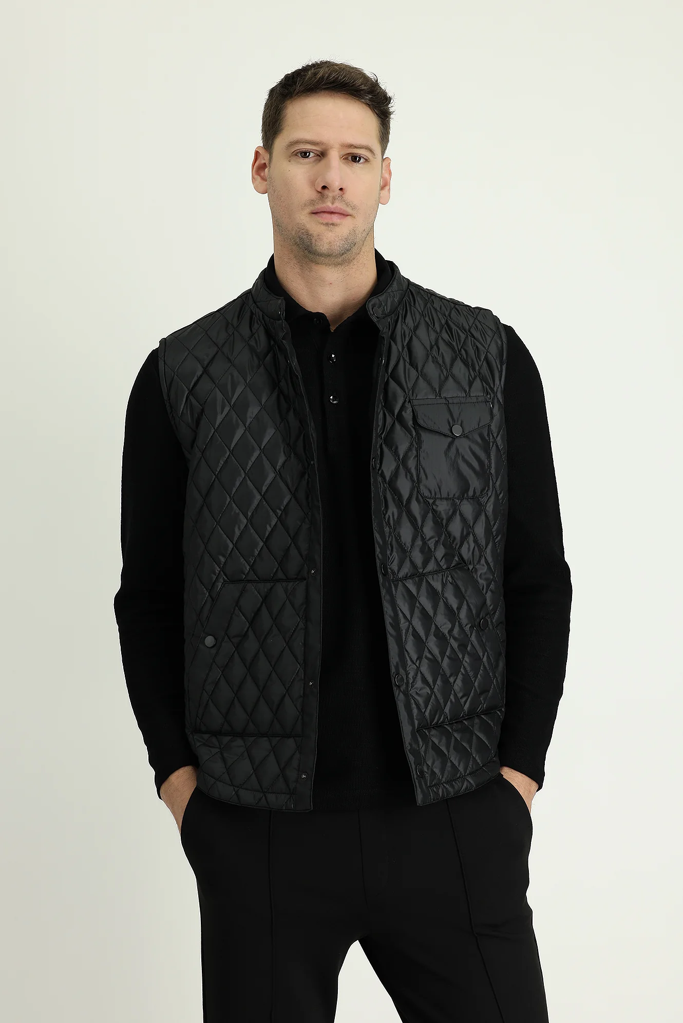 Siyah Slim Fit Dar Kesim Spor Yelek
