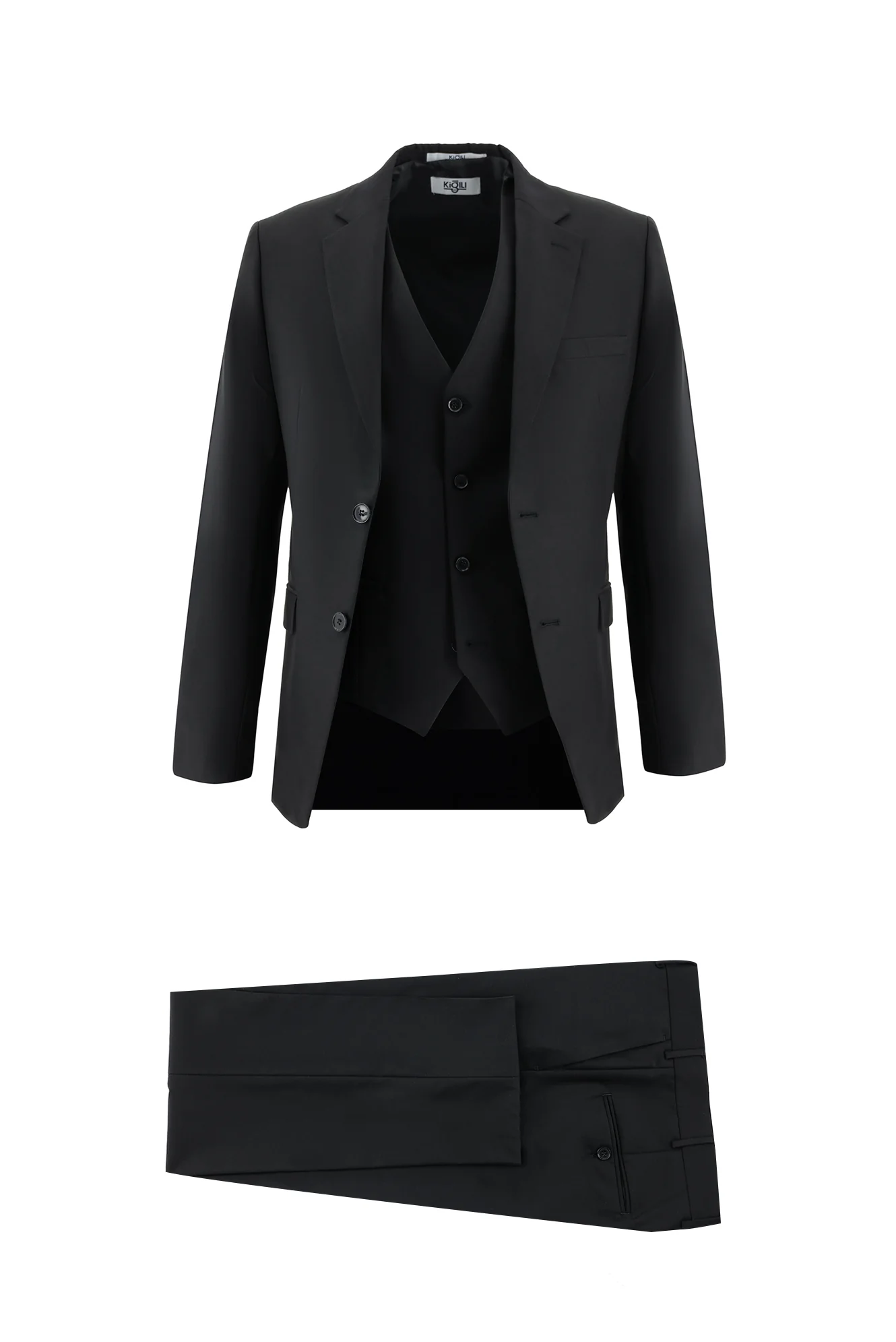 Siyah 7 Drop Slim Fit Dar Kesim Yelekli Takım Elbise