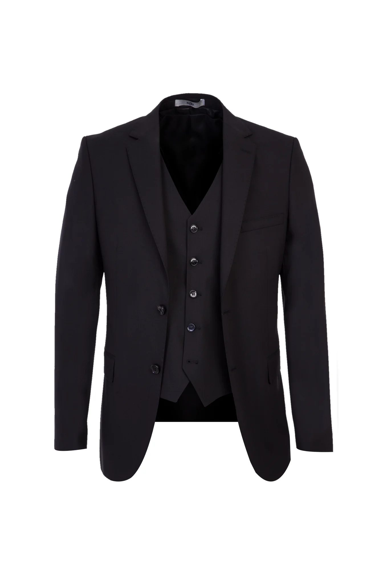 Siyah 7 Drop Slim Fit Dar Kesim Yelekli Takım Elbise - Image 2