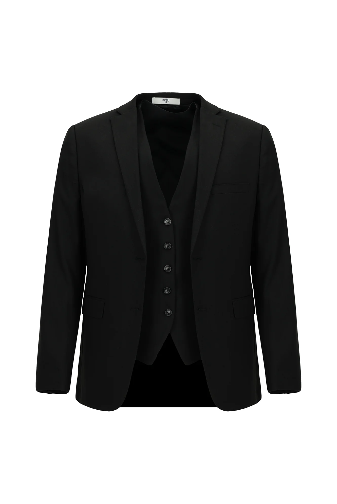 Siyah 7 Drop Slim Fit Dar Kesim Yelekli Takım Elbise - Image 6