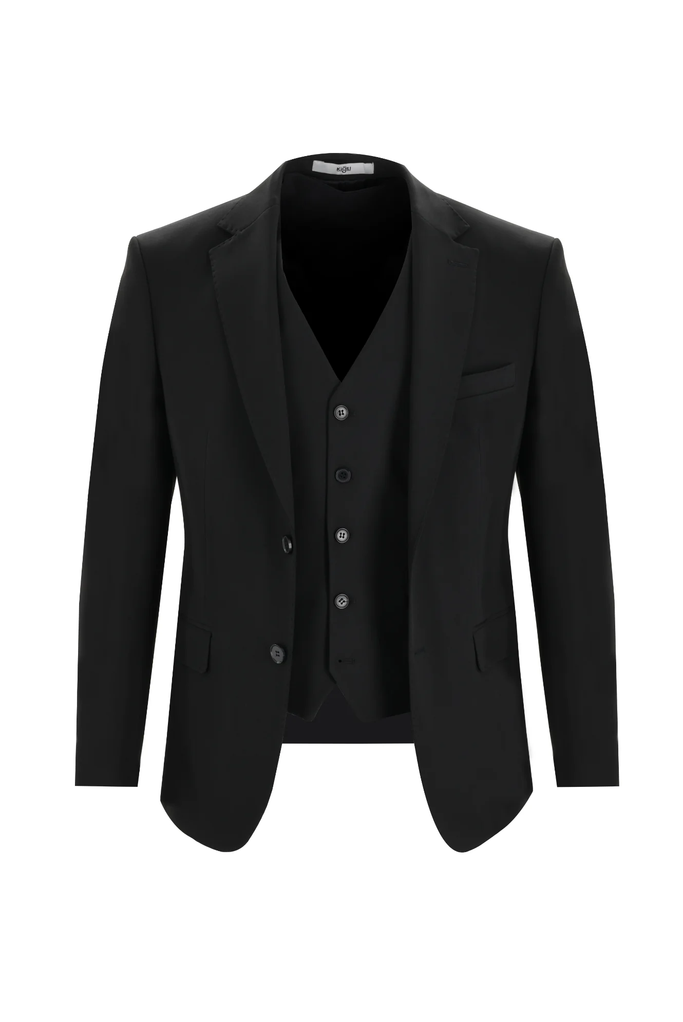 Siyah 7 Drop Slim Fit Dar Kesim Yelekli Takım Elbise - Image 2