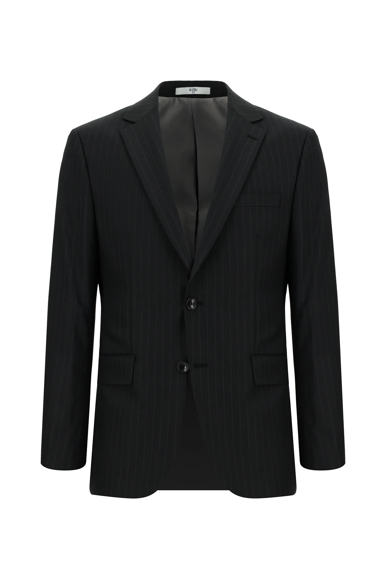 Siyah 7 Drop Slim Fit Dar Kesim Yünlü Çizgili Takım Elbise - Image 2