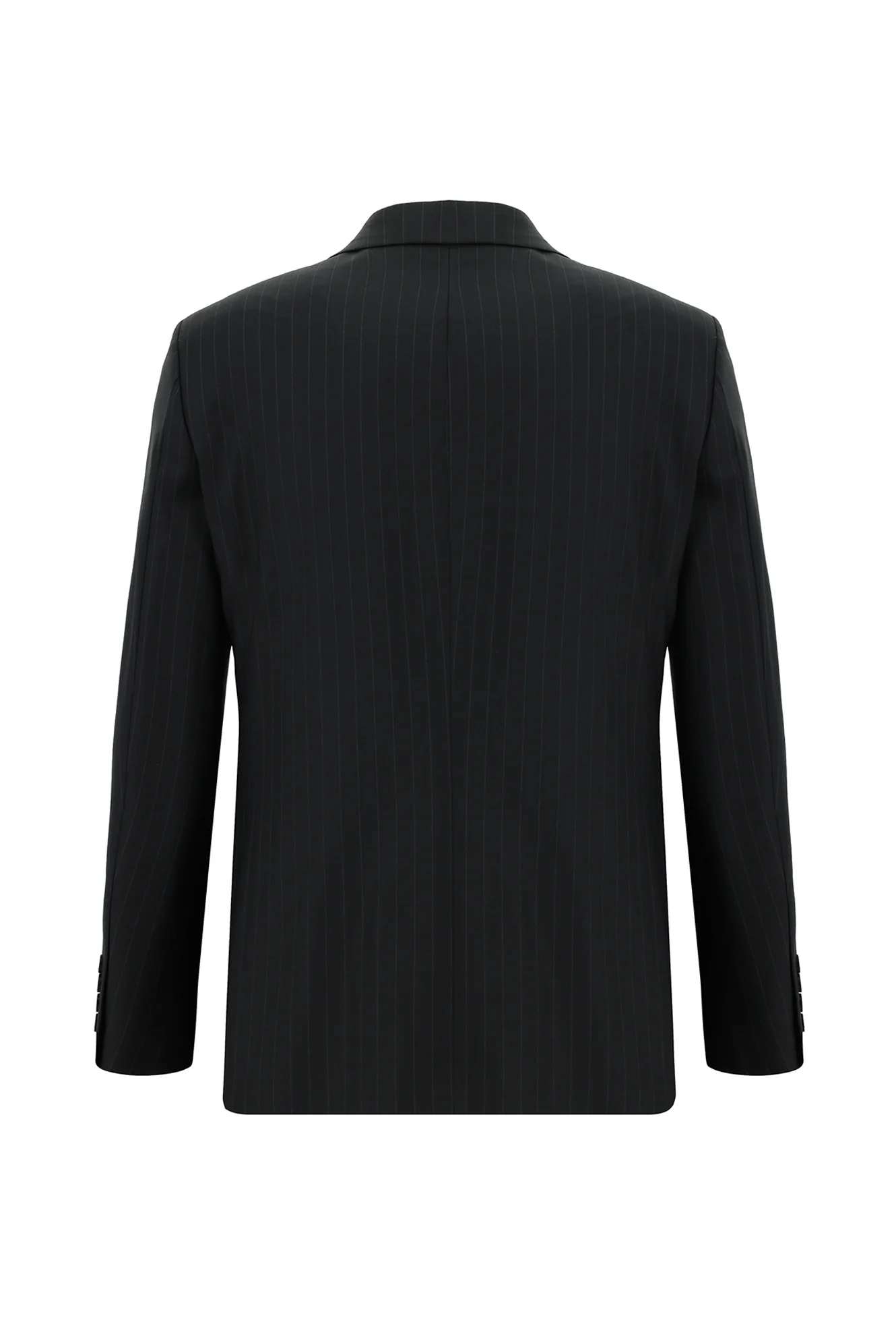 Siyah 7 Drop Slim Fit Dar Kesim Yünlü Çizgili Takım Elbise - Image 3