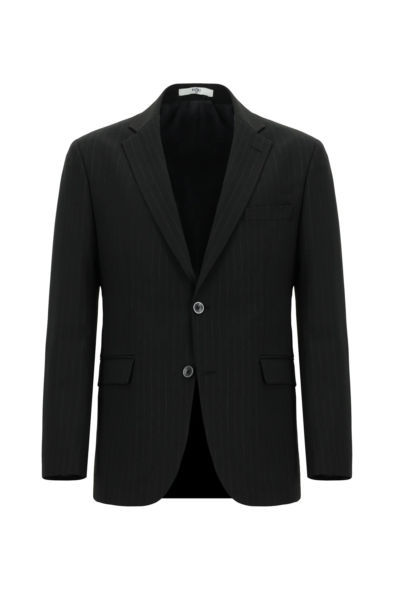 Siyah 7 Drop Slim Fit Dar Kesim Yünlü Çizgili Takım Elbise - Image 2