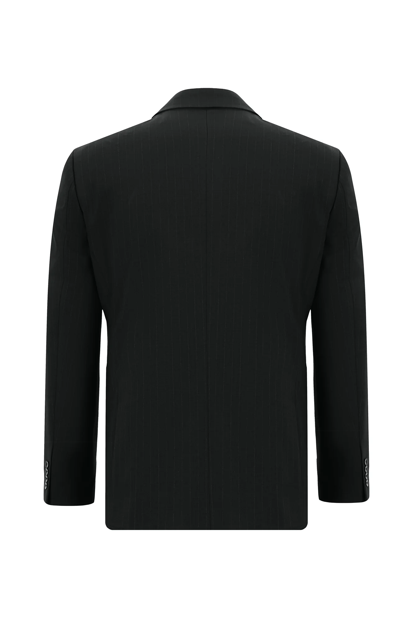 Siyah 7 Drop Slim Fit Dar Kesim Yünlü Çizgili Takım Elbise - Image 3
