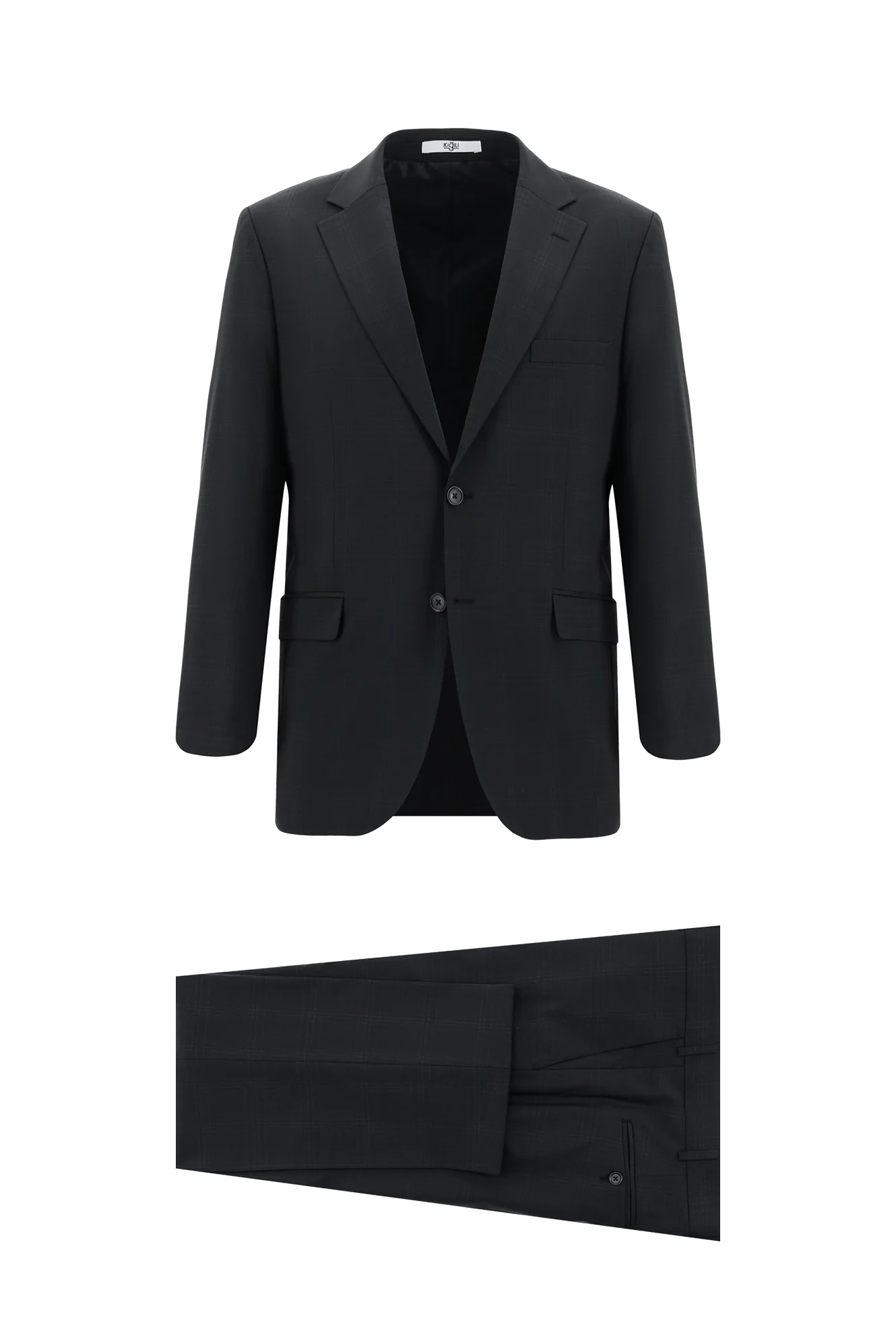 Siyah 7 Drop Slim Fit Dar Kesim Yünlü Ekose Takım Elbise